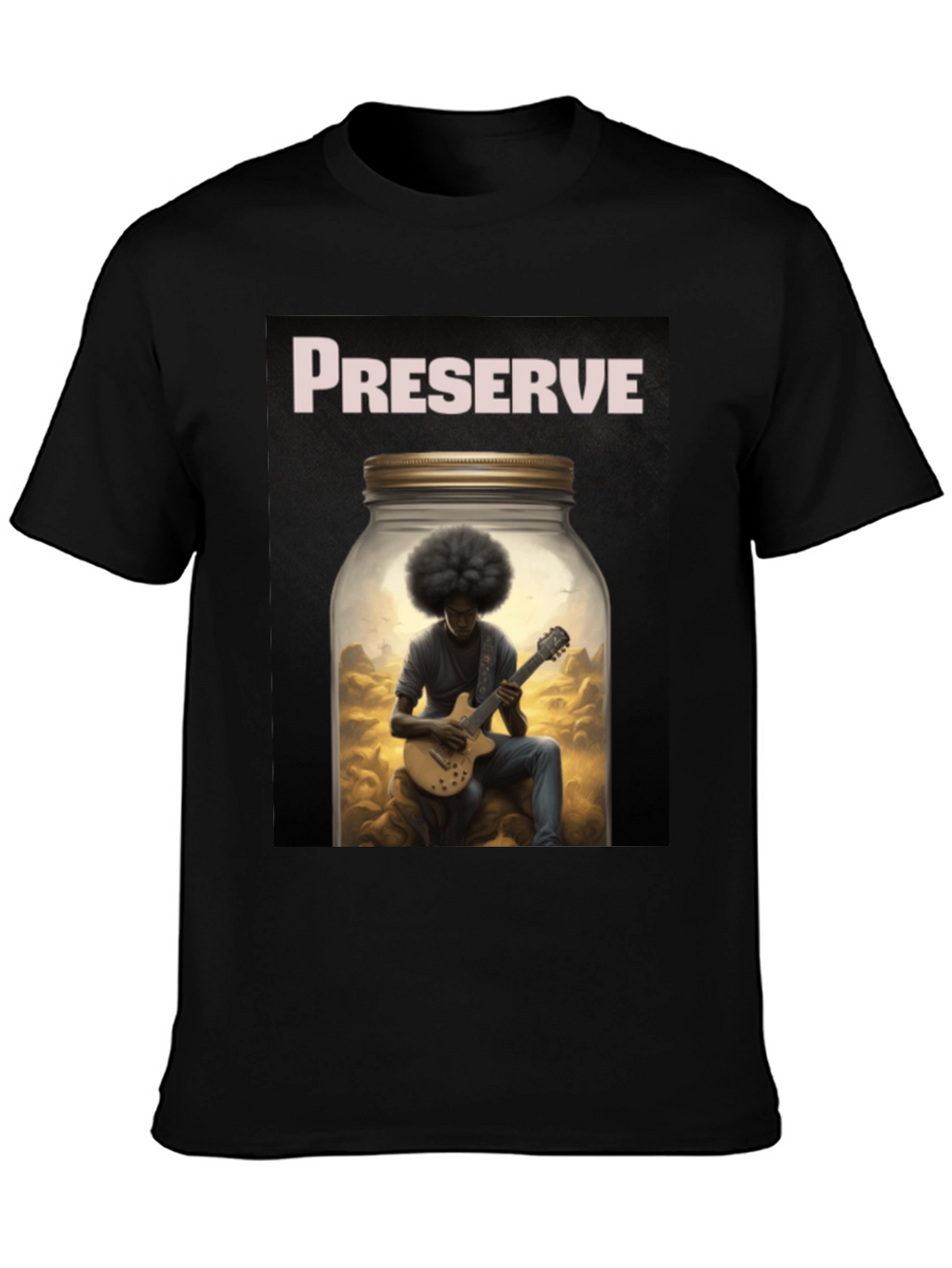 Preserve Afro Guitarist Black T-Shirt