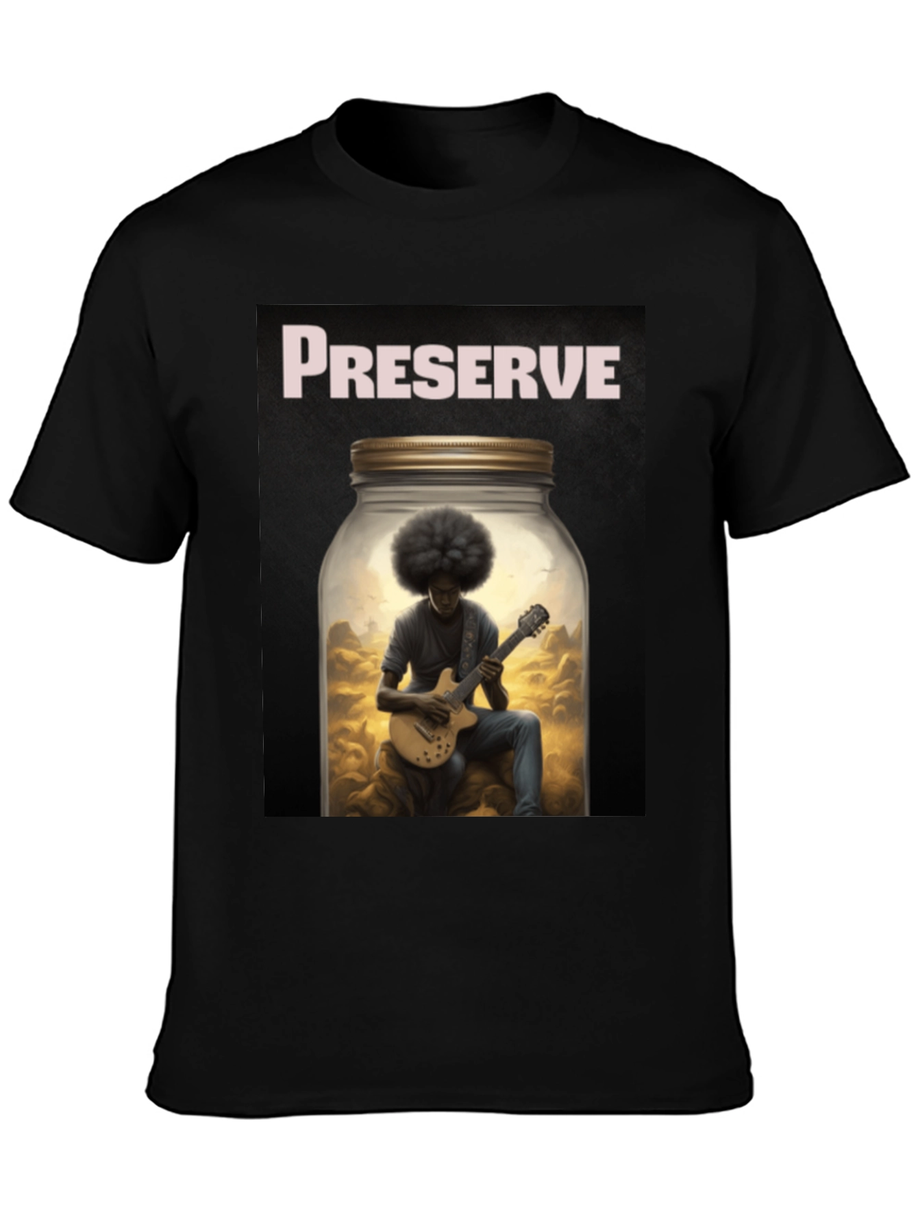 Preserve Afro Guitarist Black T-Shirt