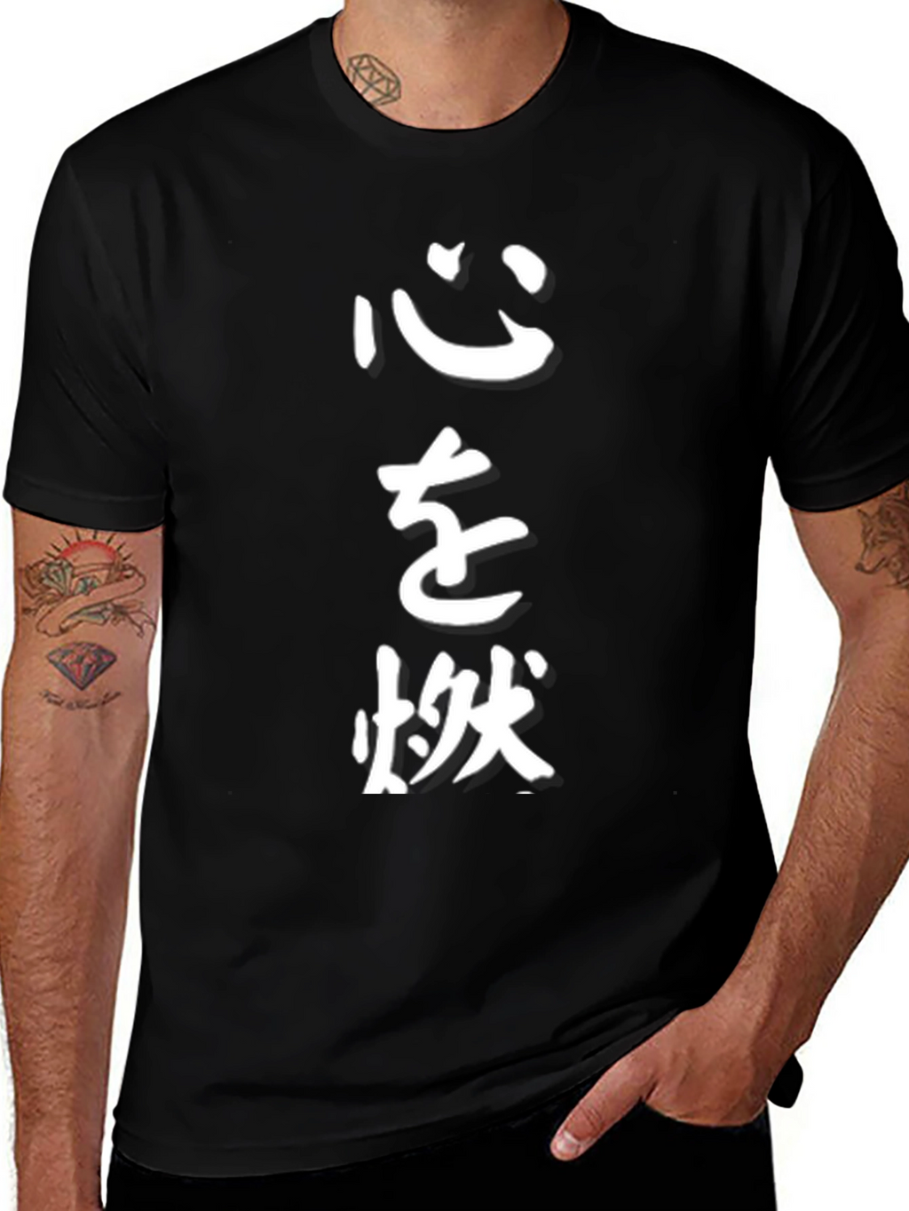 Mens Black T-Shirt with Japanese Calligraphy Print