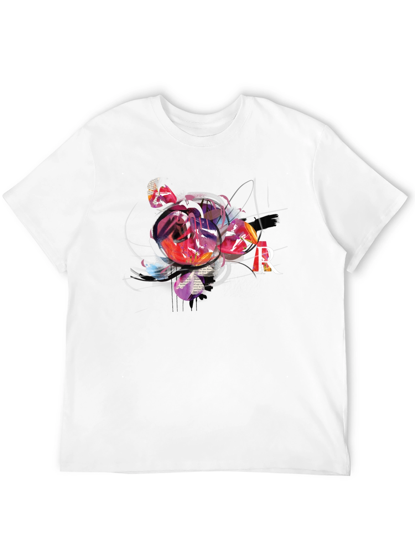 Abstract Rose & R Letter Black Graphic Tee