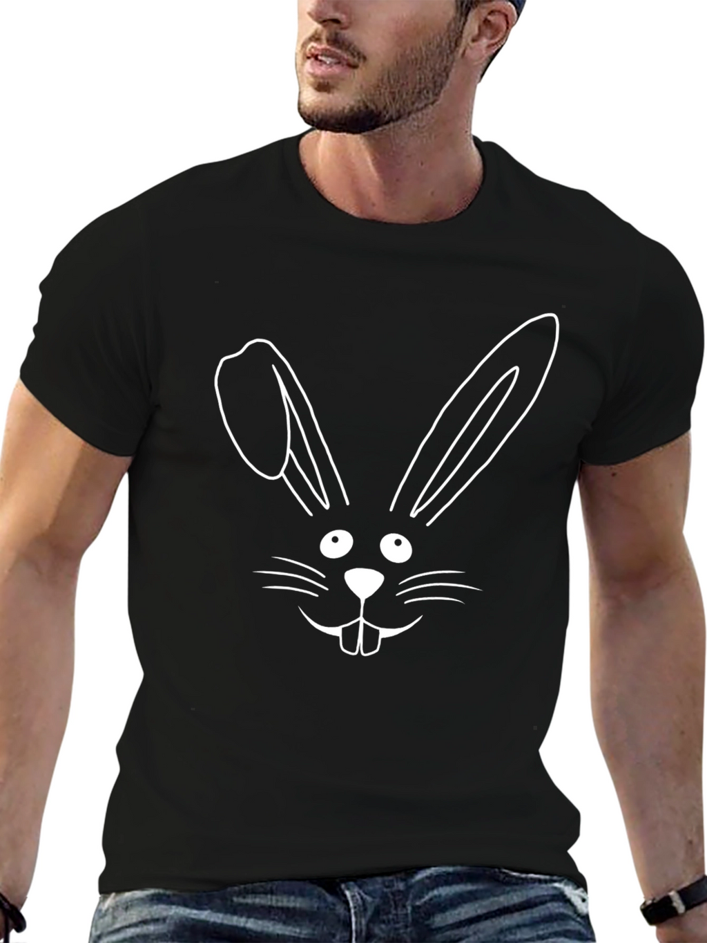 Bunny Face Graphic Tee - Black Cotton T-Shirt