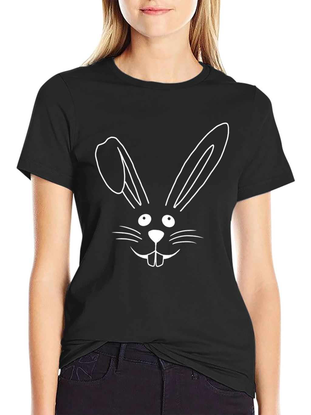 Bunny Face Graphic Tee - Black Cotton T-Shirt