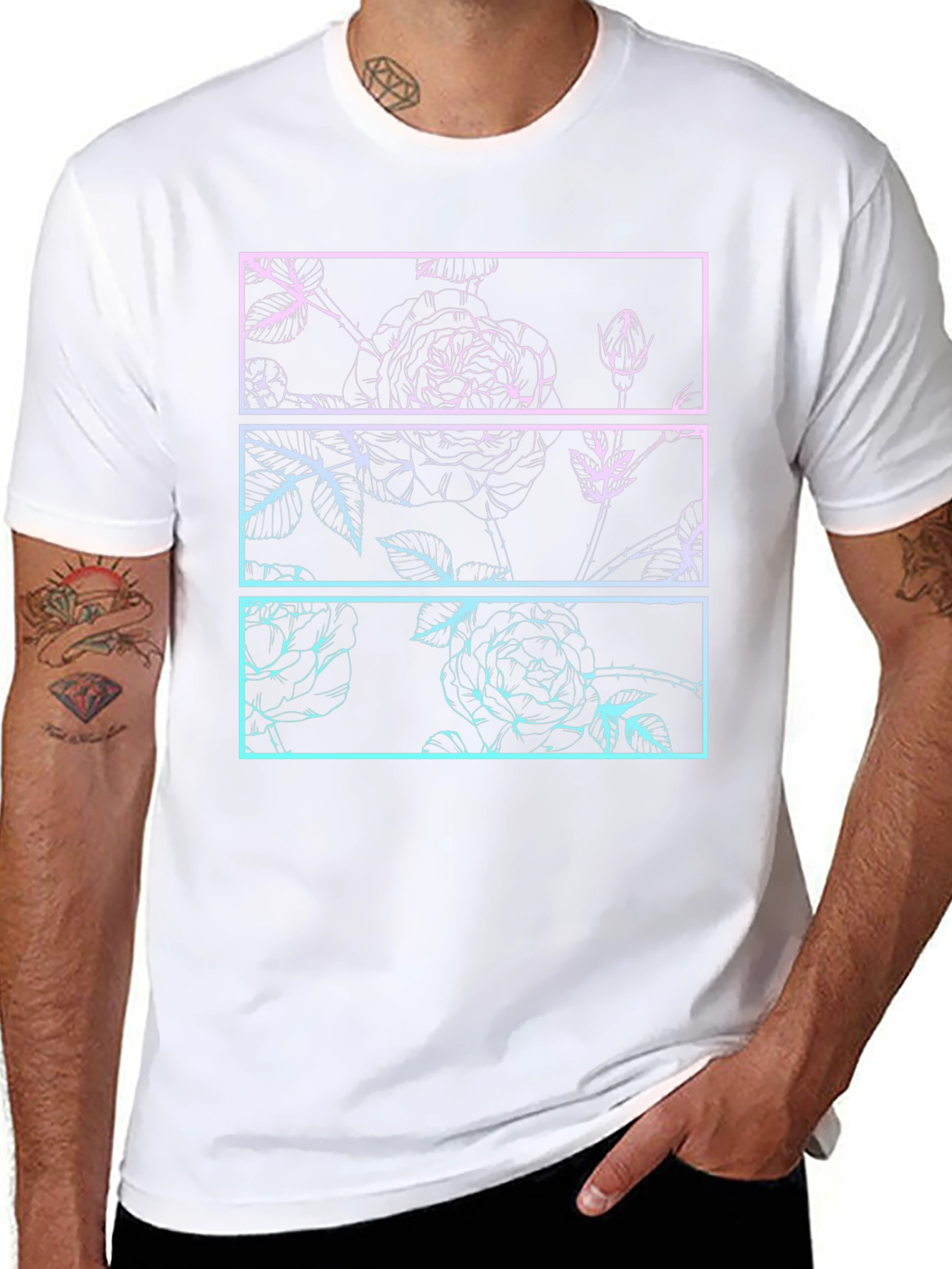 Floral Graphic Tee - Retro Rose Panel Design