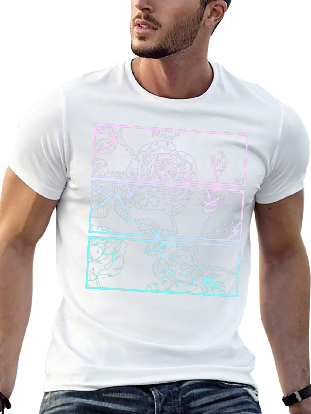 Floral Graphic Tee - Retro Rose Panel Design