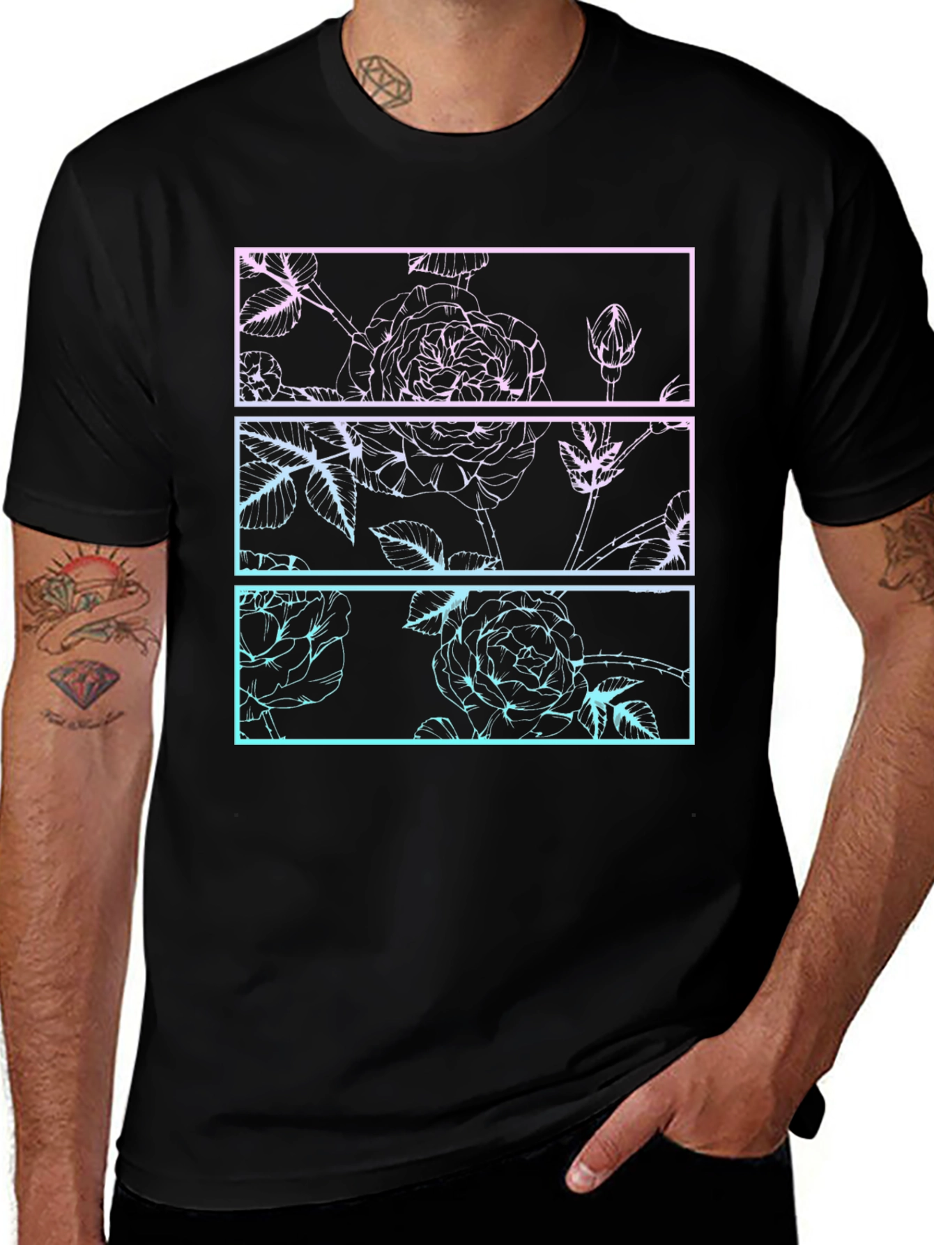 Floral Graphic Tee - Retro Rose Panel Design
