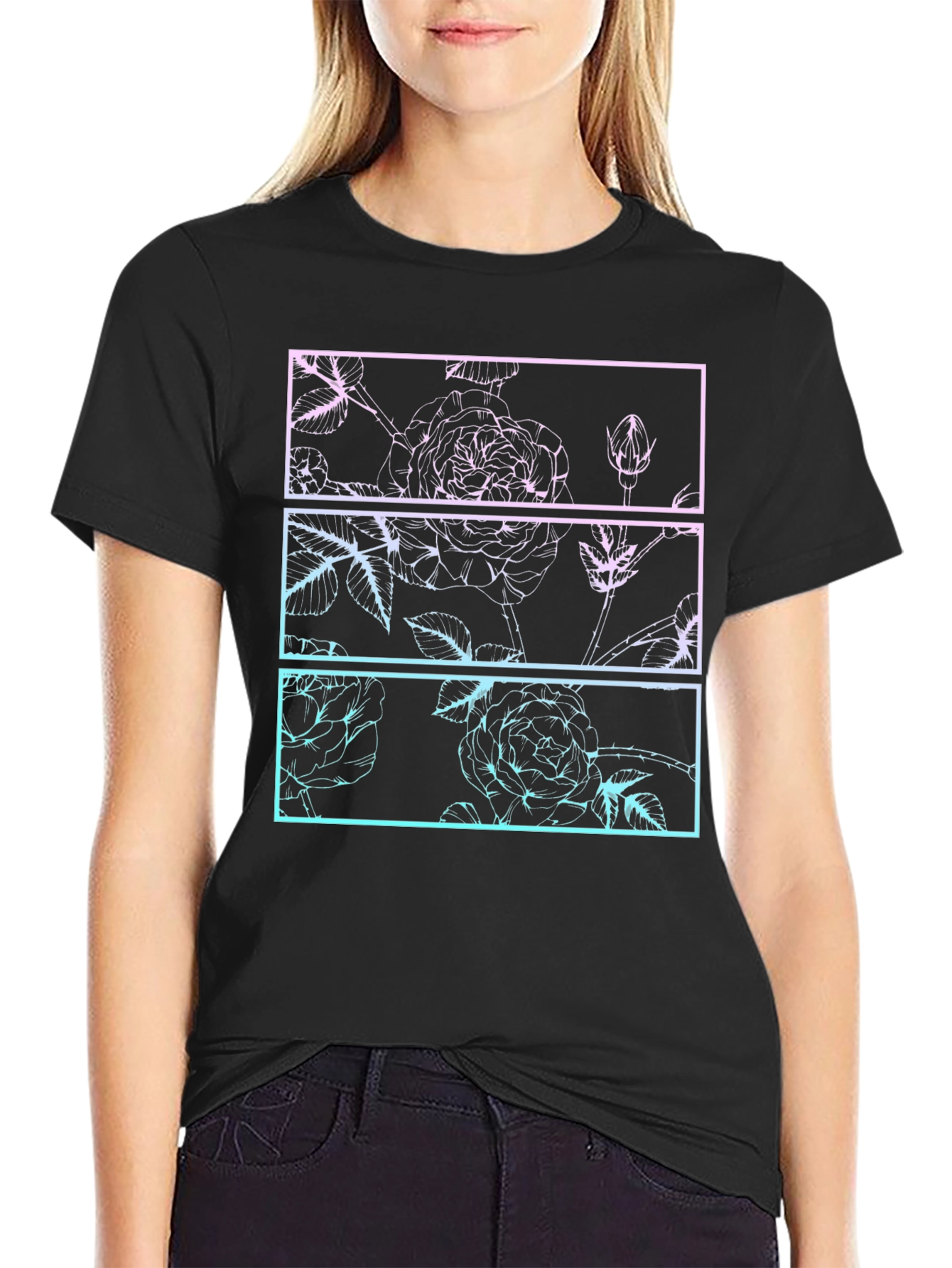 Floral Graphic Tee - Retro Rose Panel Design
