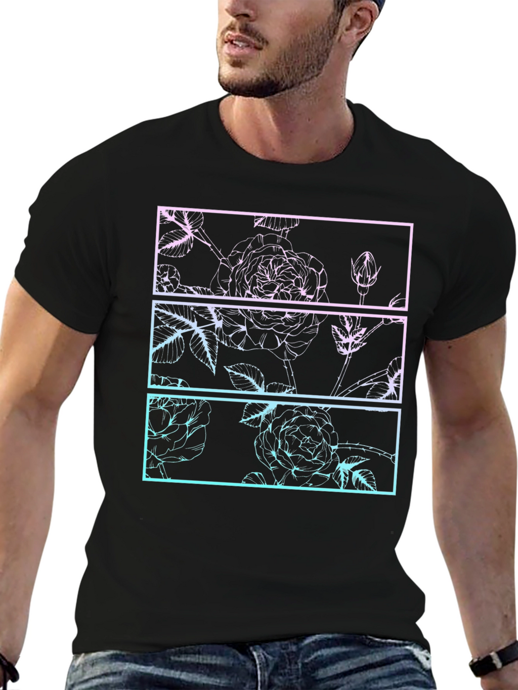 Floral Graphic Tee - Retro Rose Panel Design