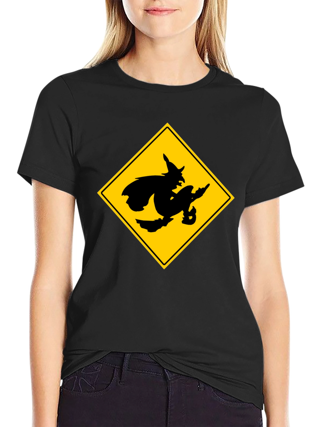 Witch Crossing Sign Black T-Shirt
