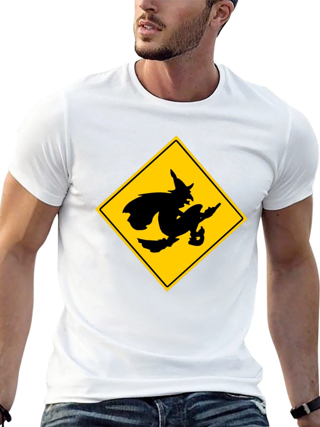 Witch Crossing Sign Black T-Shirt