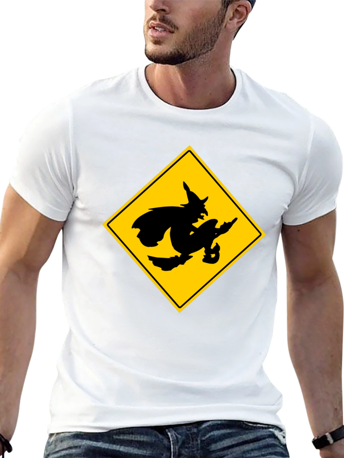 Witch Crossing Sign Black T-Shirt