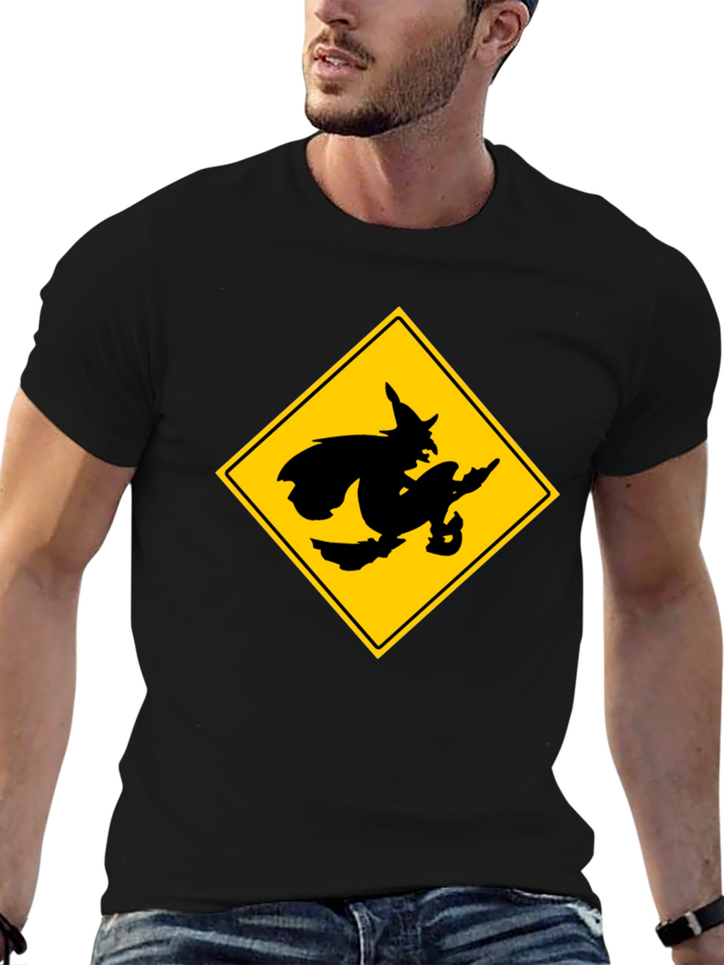Witch Crossing Sign Black T-Shirt