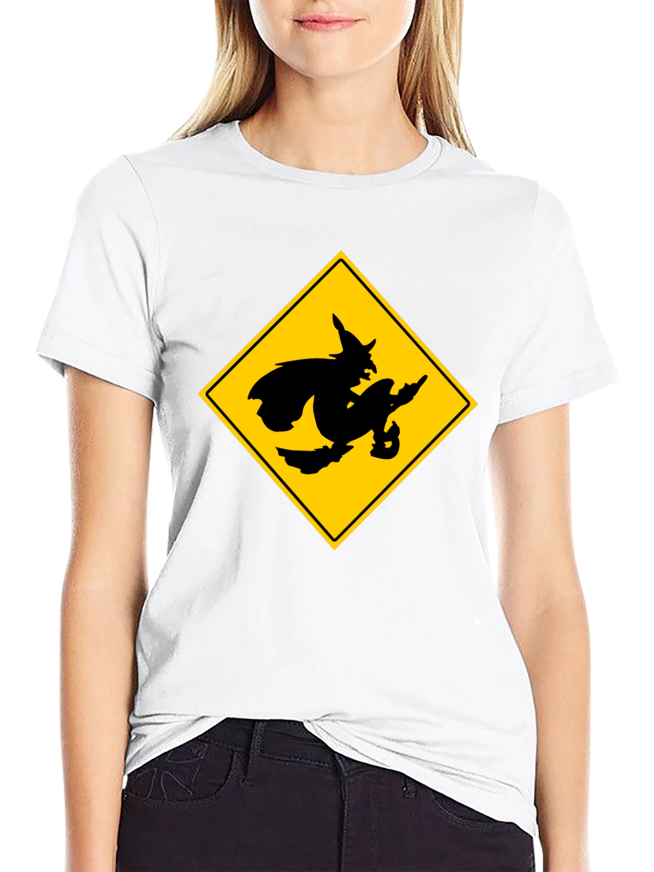 Witch Crossing Sign Black T-Shirt