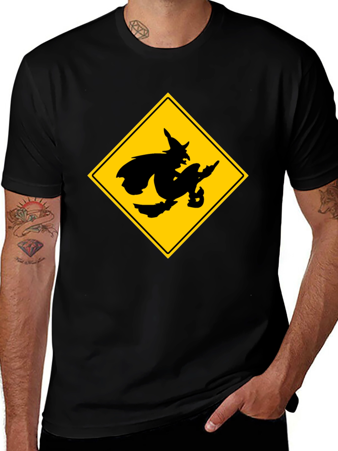 Witch Crossing Sign Black T-Shirt