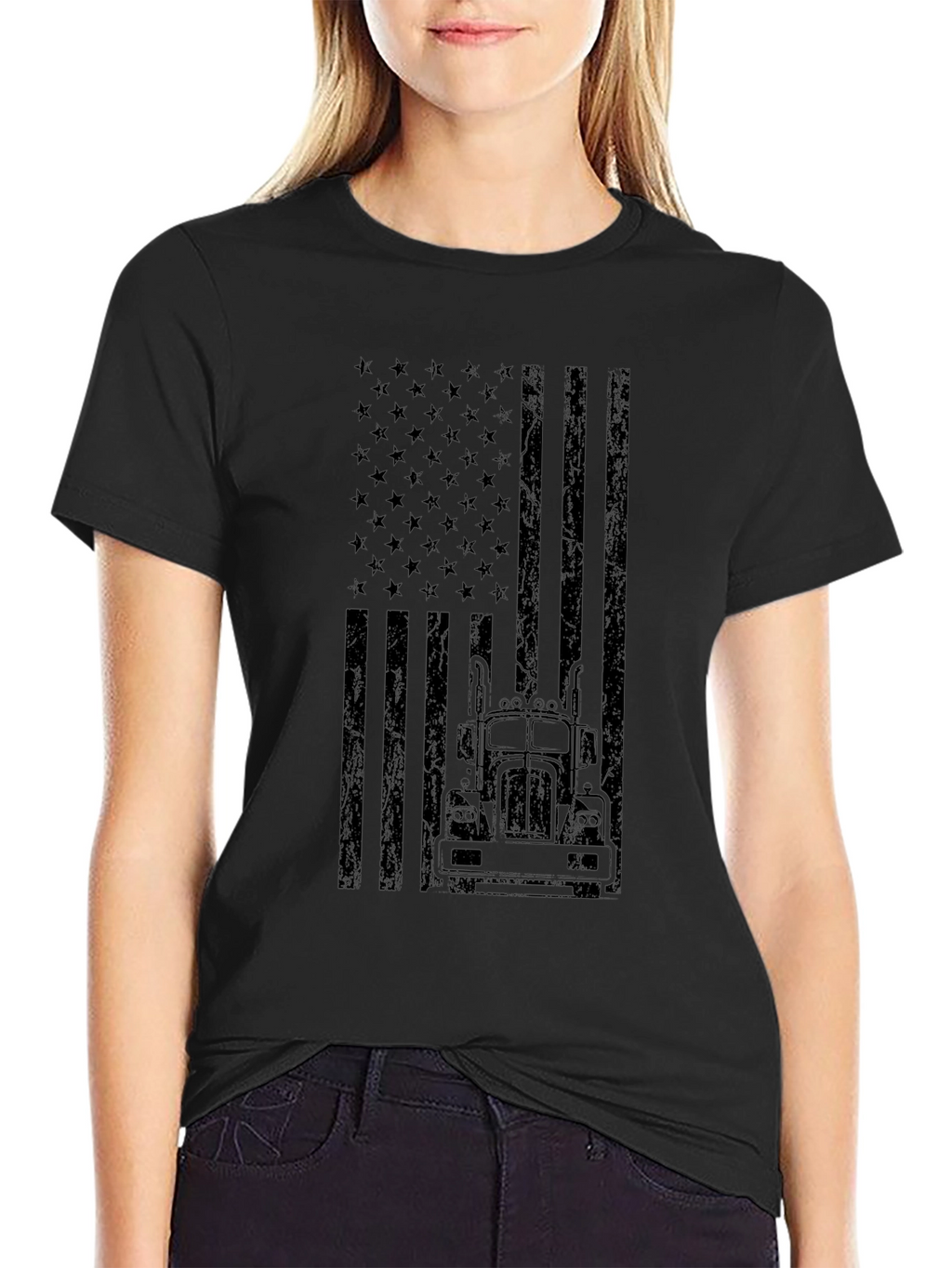 American Flag Trucker T-Shirt - Black