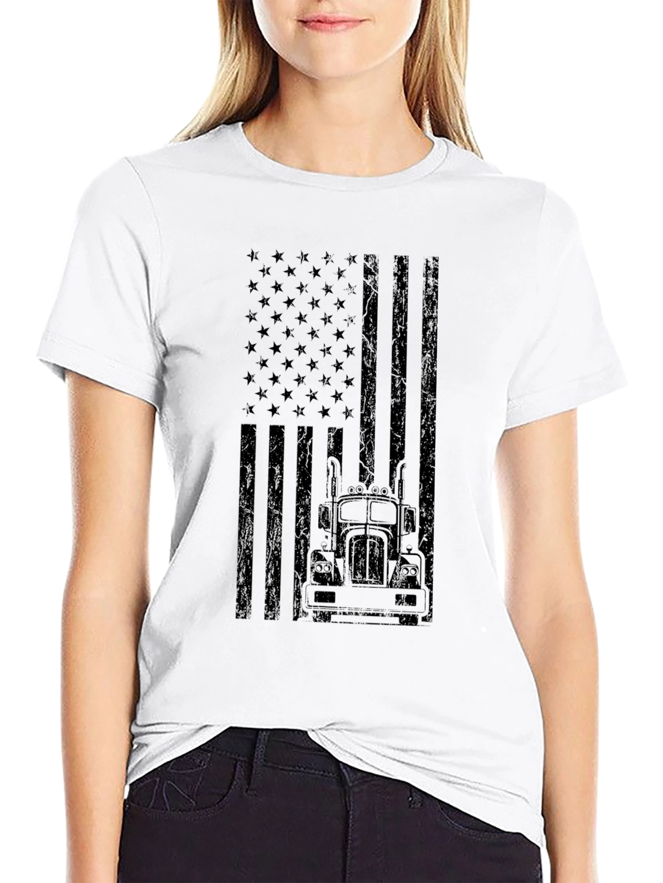 American Flag Trucker T-Shirt - Black