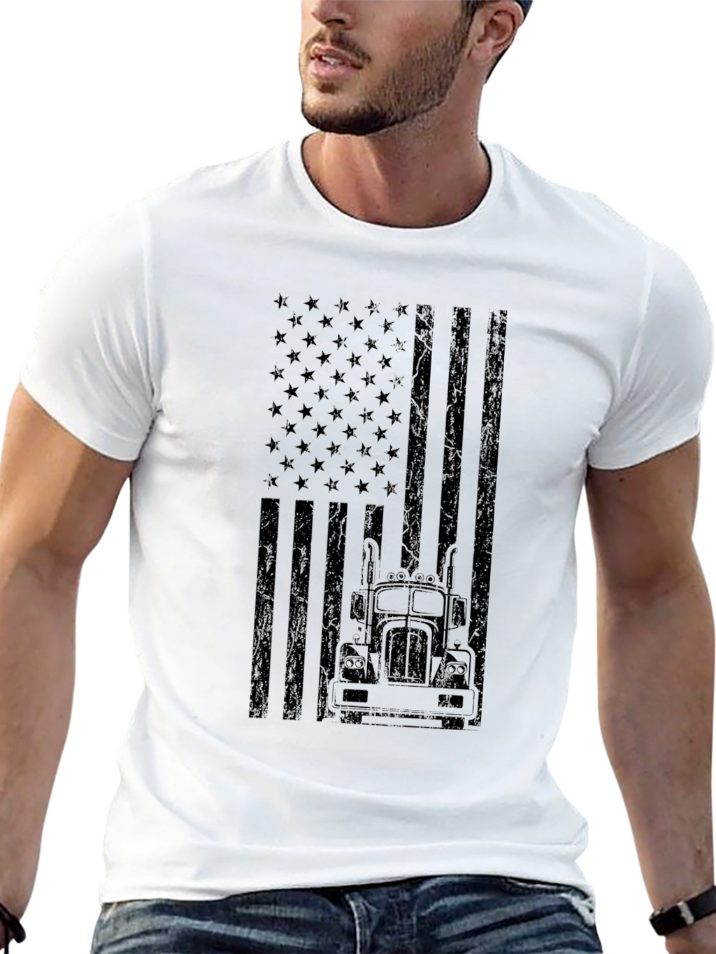 American Flag Trucker T-Shirt - Black