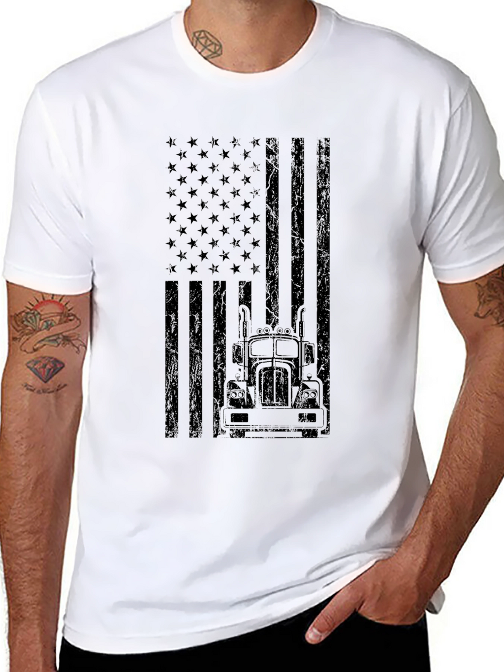 American Flag Trucker T-Shirt - Black