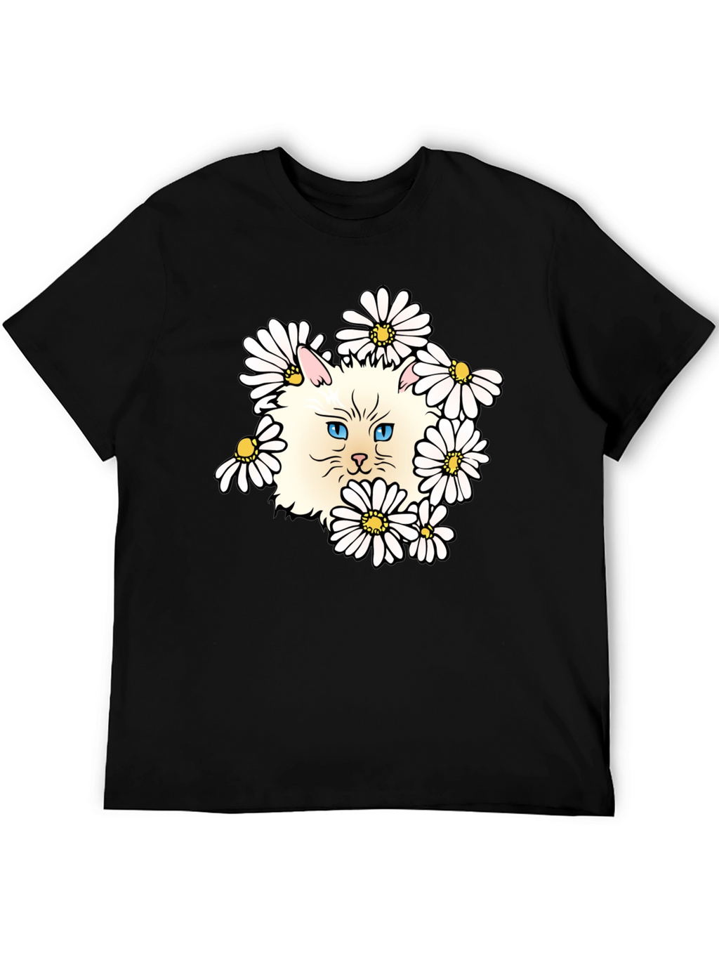 Cat & Daisy Graphic T-Shirt - Black