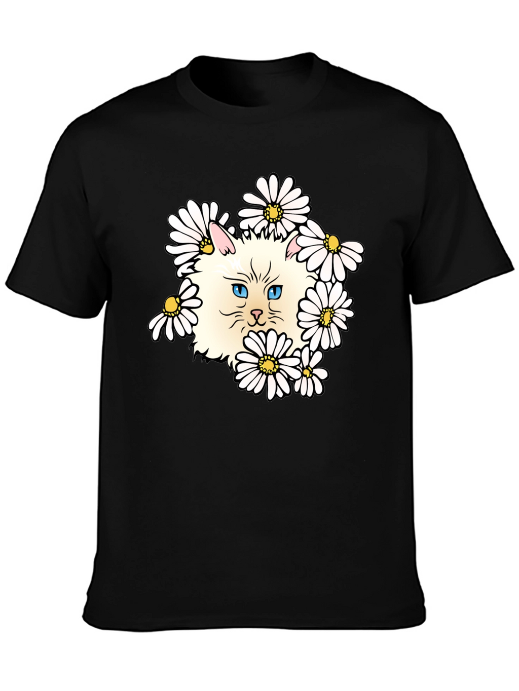 Cat & Daisy Graphic T-Shirt - Black