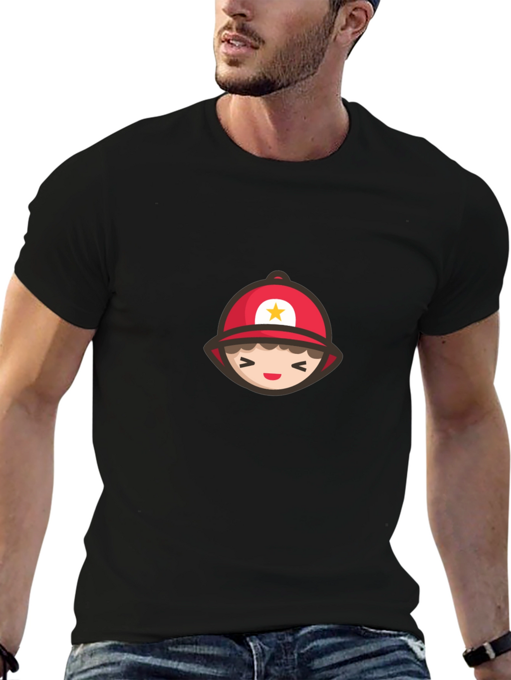 Cartoon Firefighter Graphic Tee - Soft Cotton T-Shirt