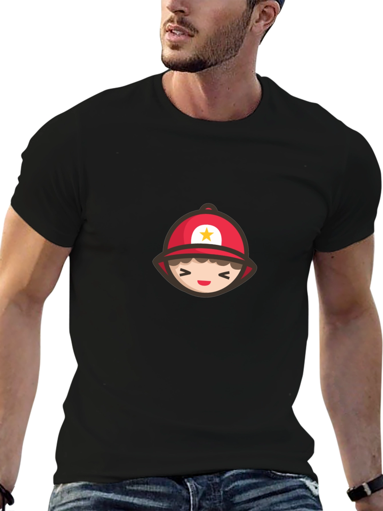 Cartoon Firefighter Graphic Tee - Soft Cotton T-Shirt