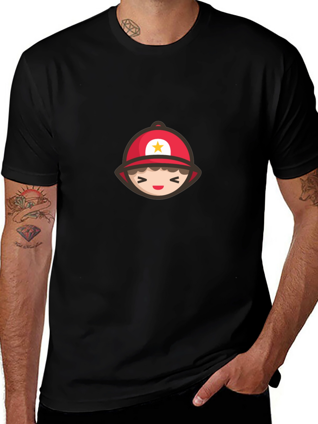 Cartoon Firefighter Graphic Tee - Soft Cotton T-Shirt