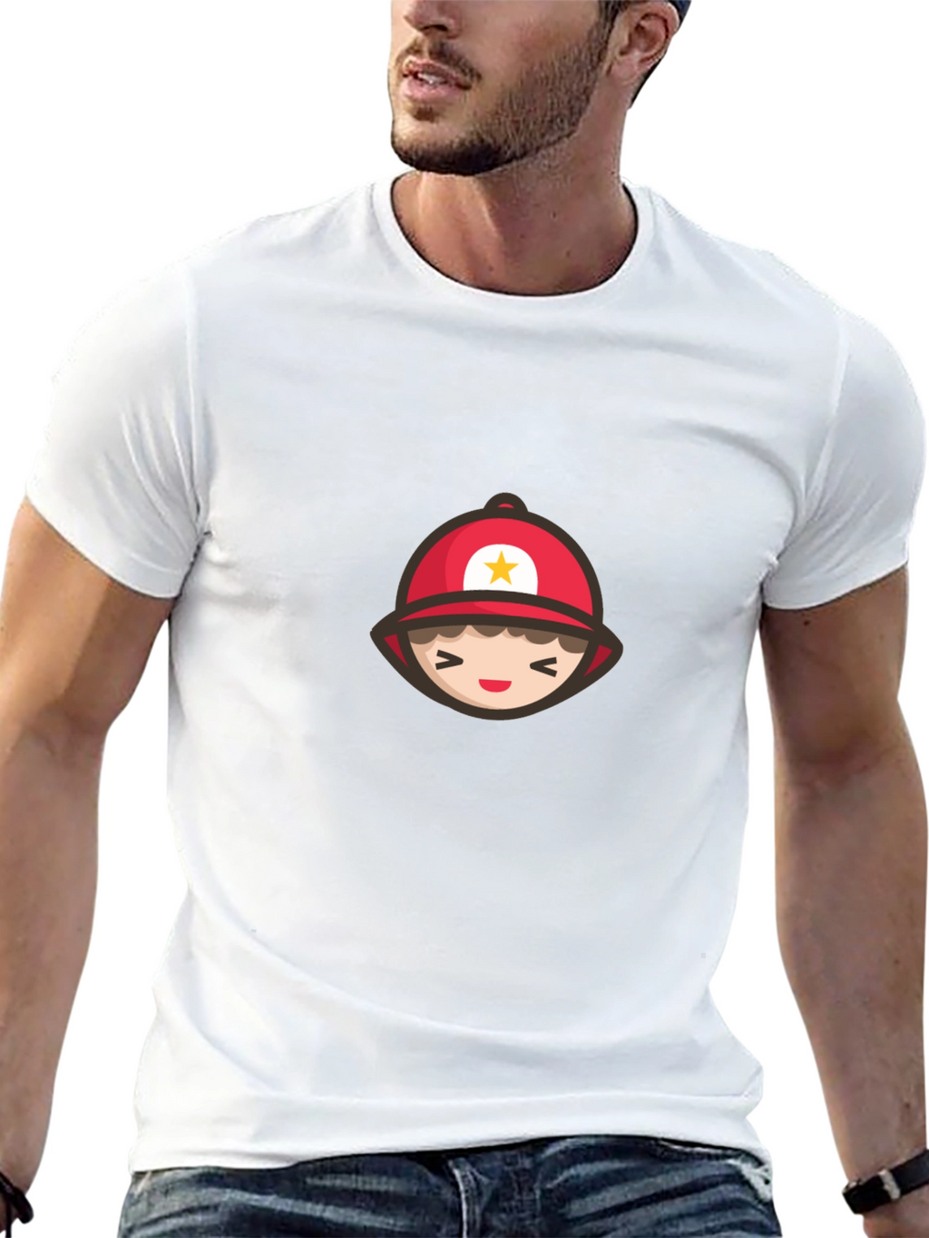 Cartoon Firefighter Graphic Tee - Soft Cotton T-Shirt