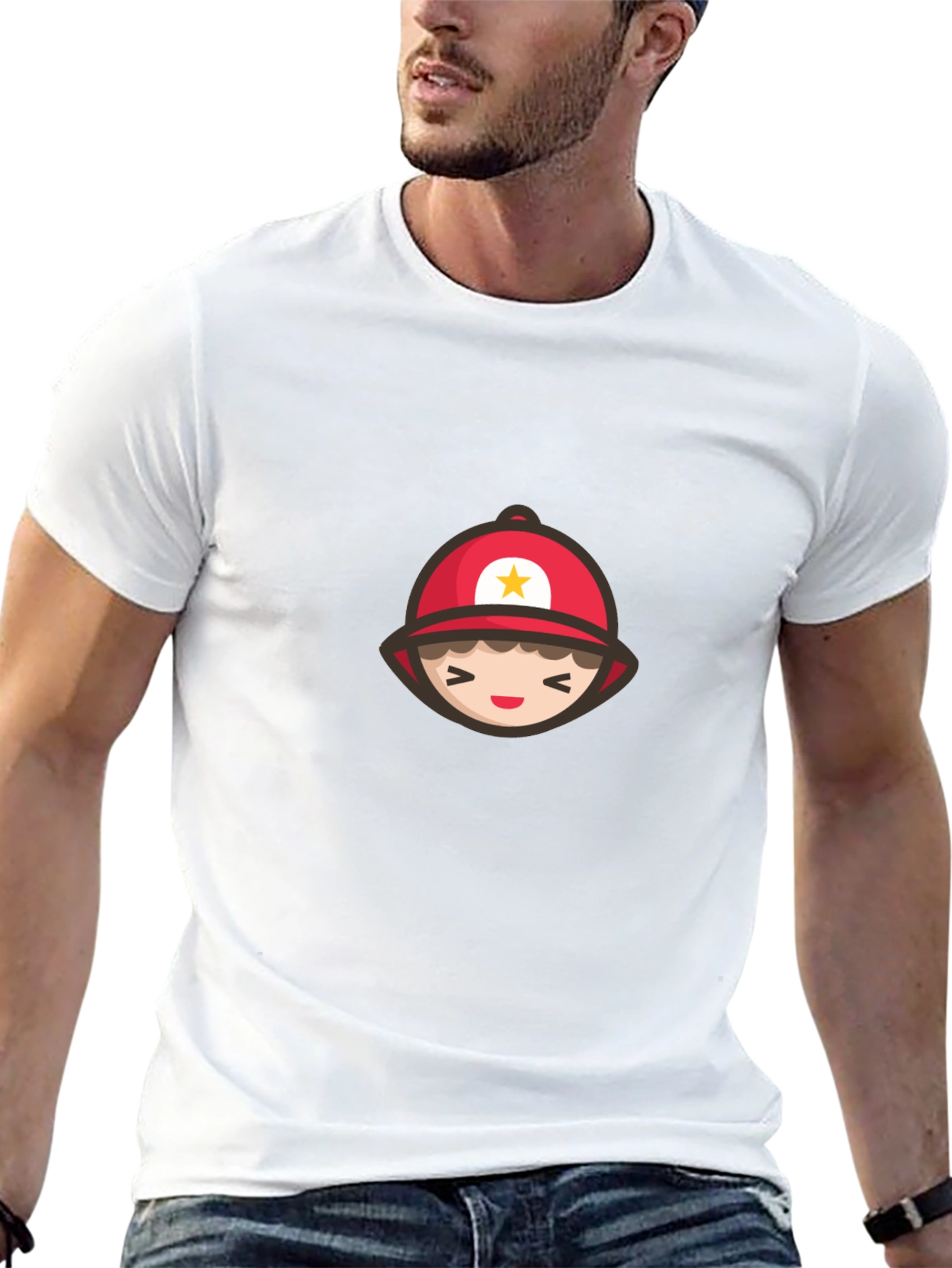 Cartoon Firefighter Graphic Tee - Soft Cotton T-Shirt