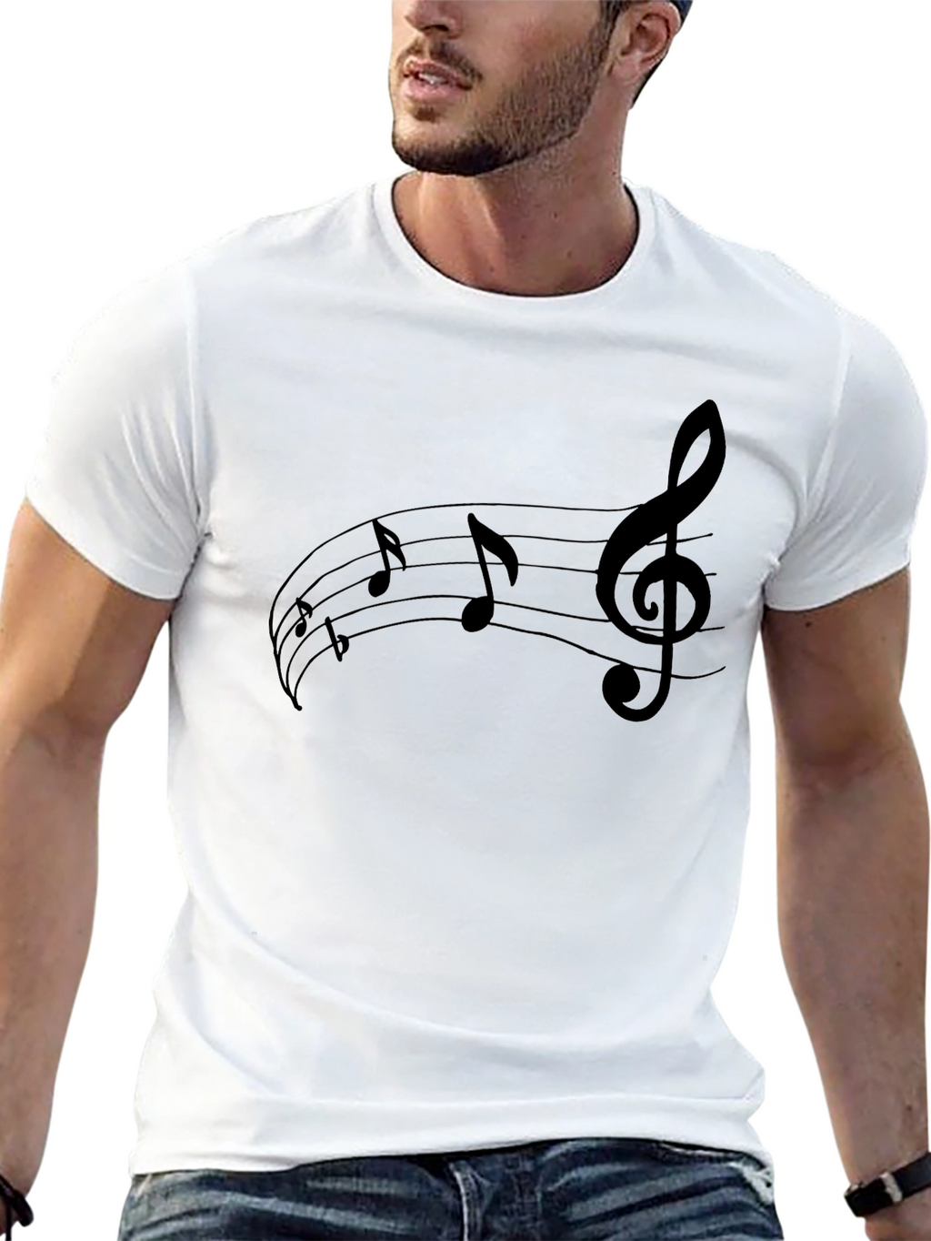 Music Note Graphic Tee - Black Cotton T-Shirt
