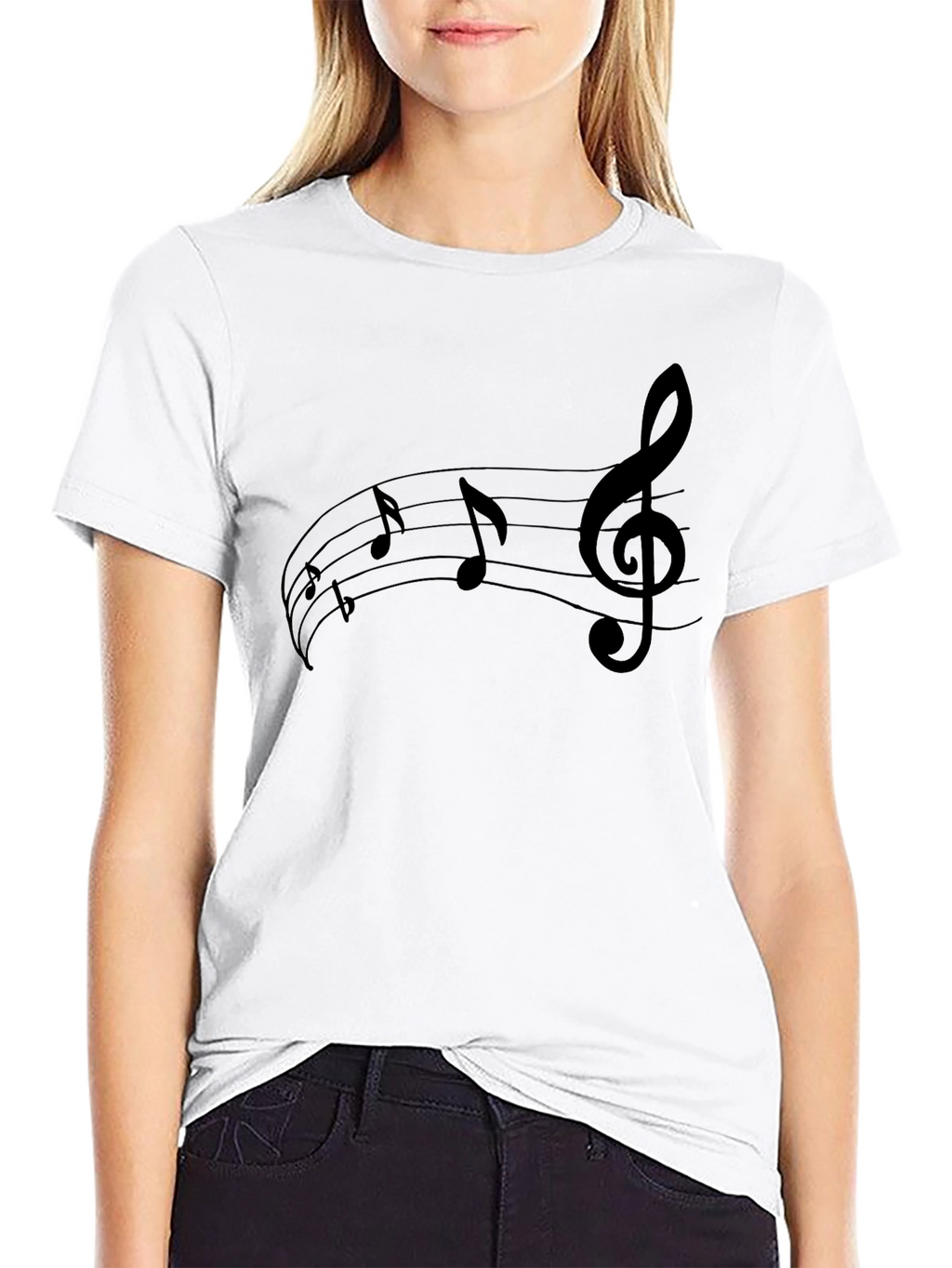 Music Note Graphic Tee - Black Cotton T-Shirt