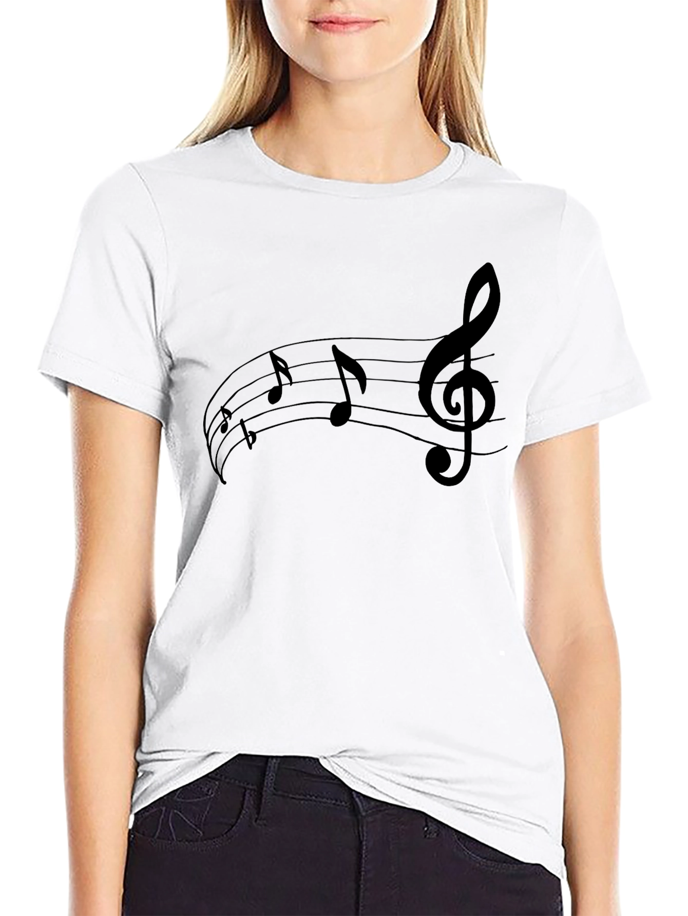 Music Note Graphic Tee - Black Cotton T-Shirt