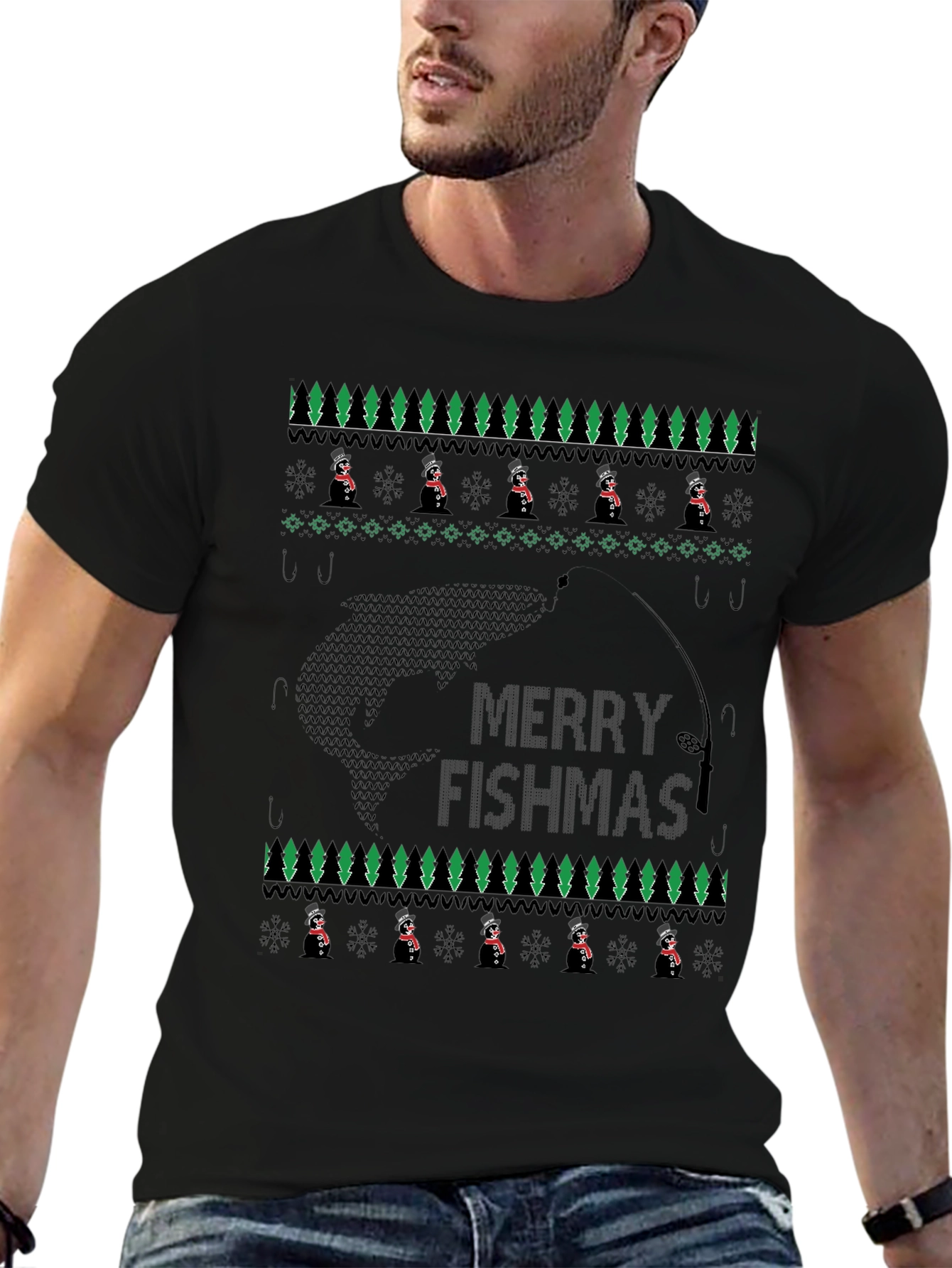 Merry Fishmas T-Shirt - Ugly Christmas Sweater Style