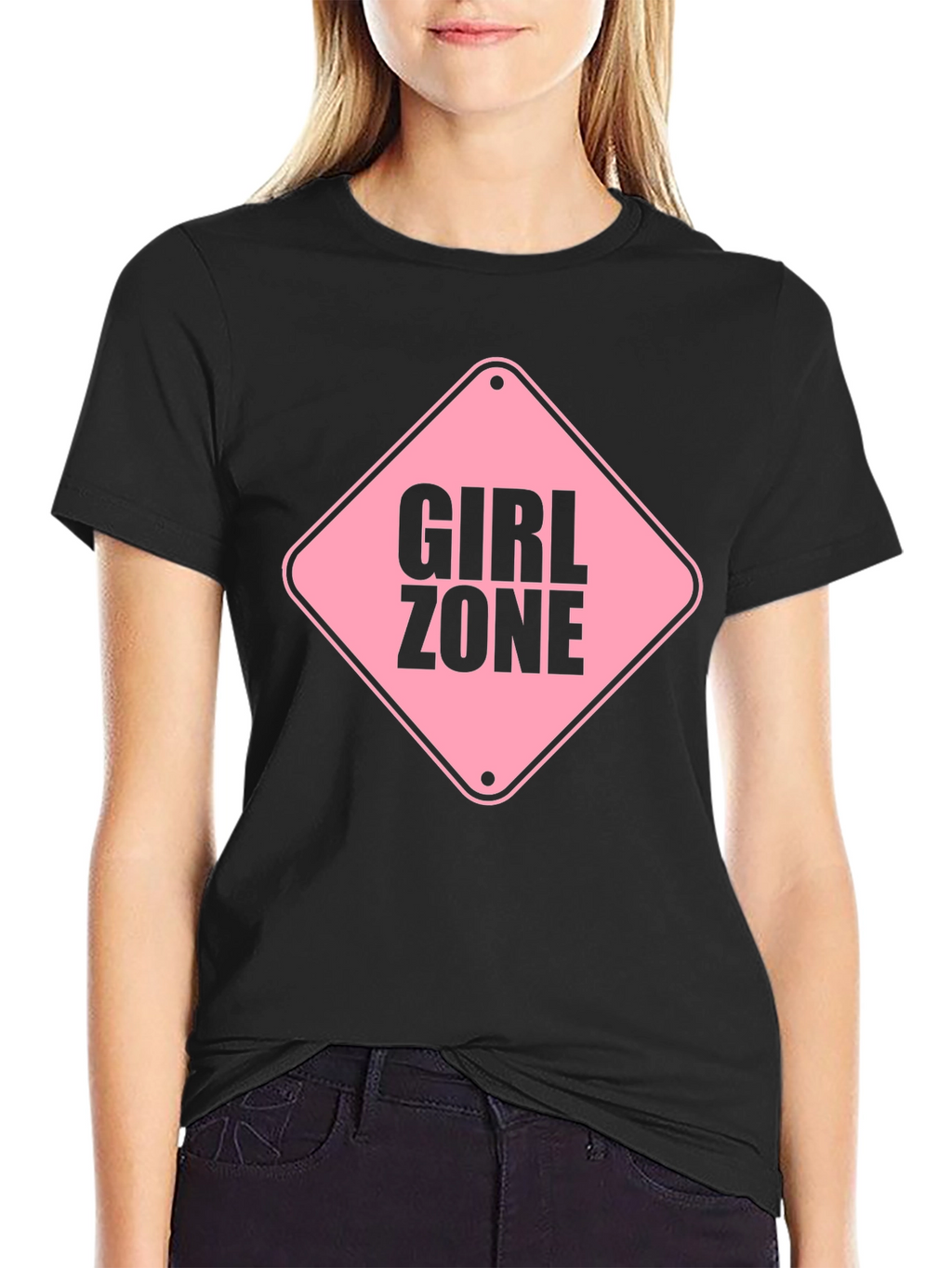Girl Zone Graphic Tee - Black Crewneck T-Shirt