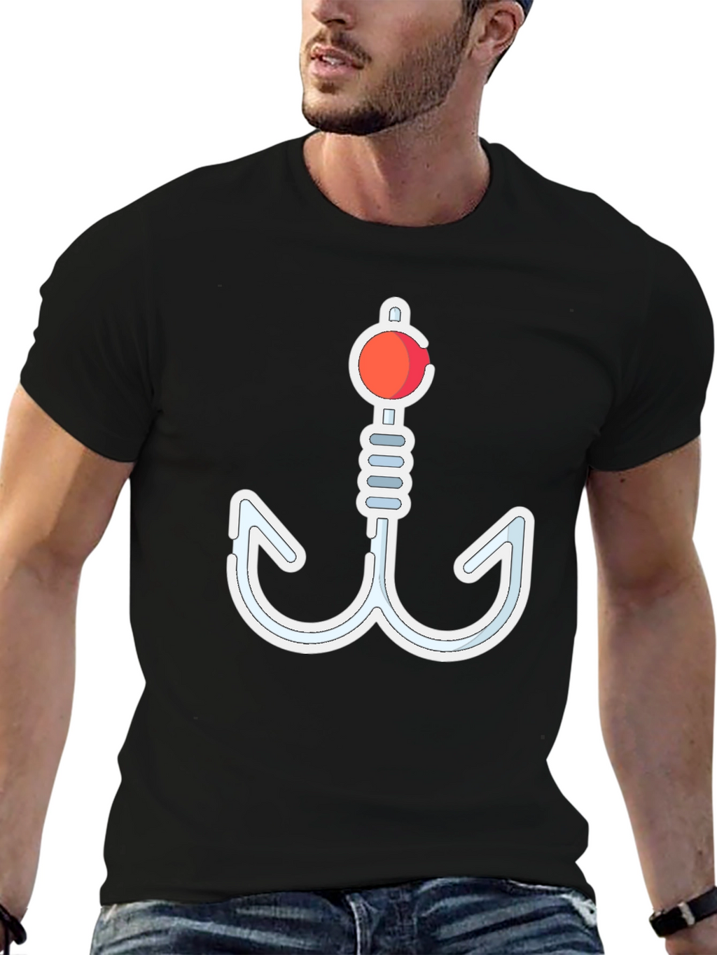 Novelty Fishing Hook Graphic T-Shirt