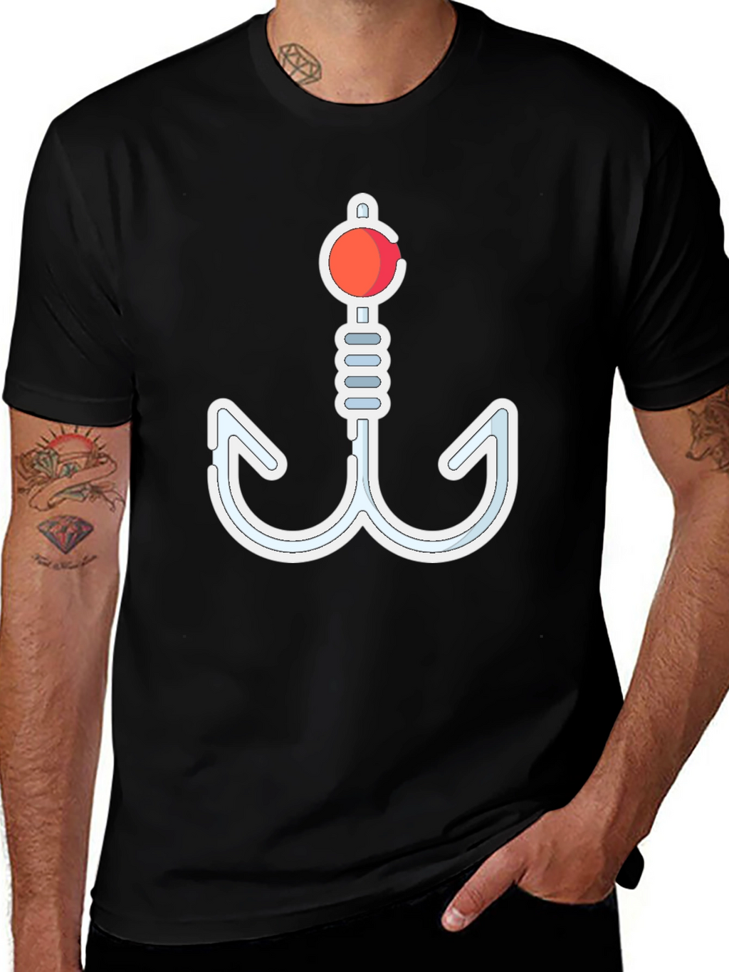 Novelty Fishing Hook Graphic T-Shirt