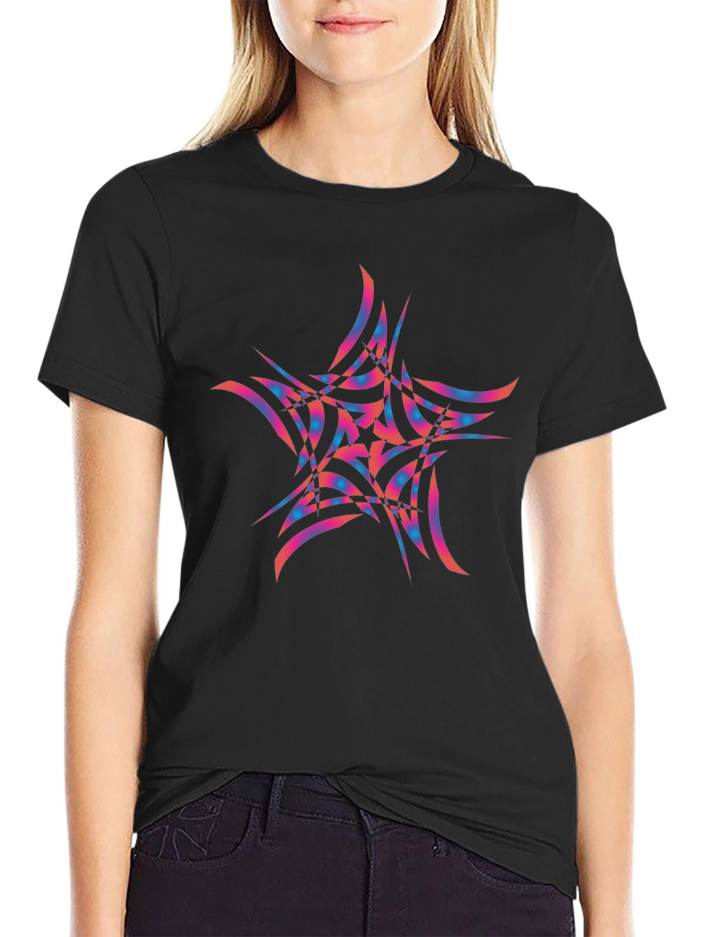 Abstract Star Graphic Black Tee