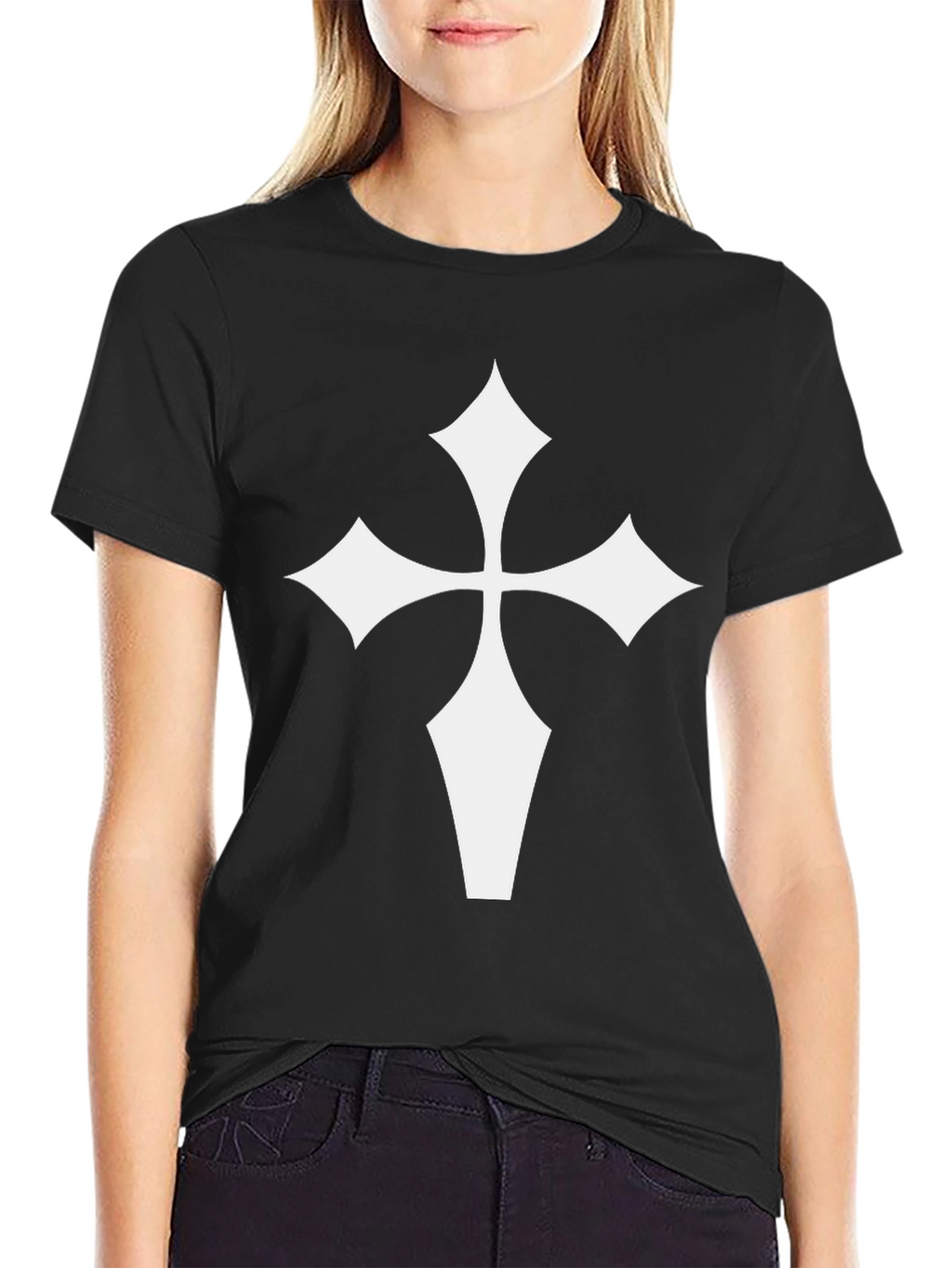 Black T-Shirt with White Cross Graphic