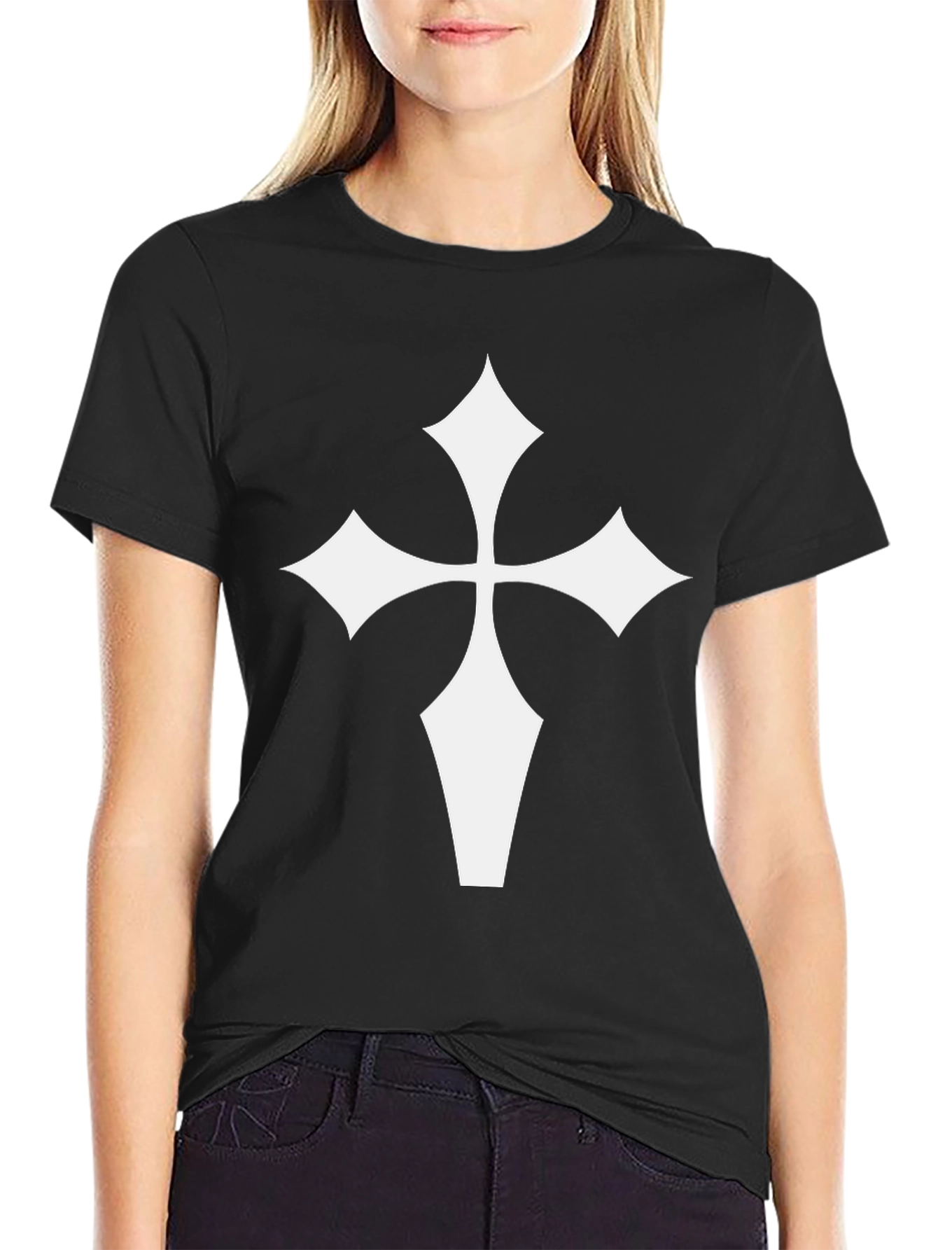 Black T-Shirt with White Cross Graphic