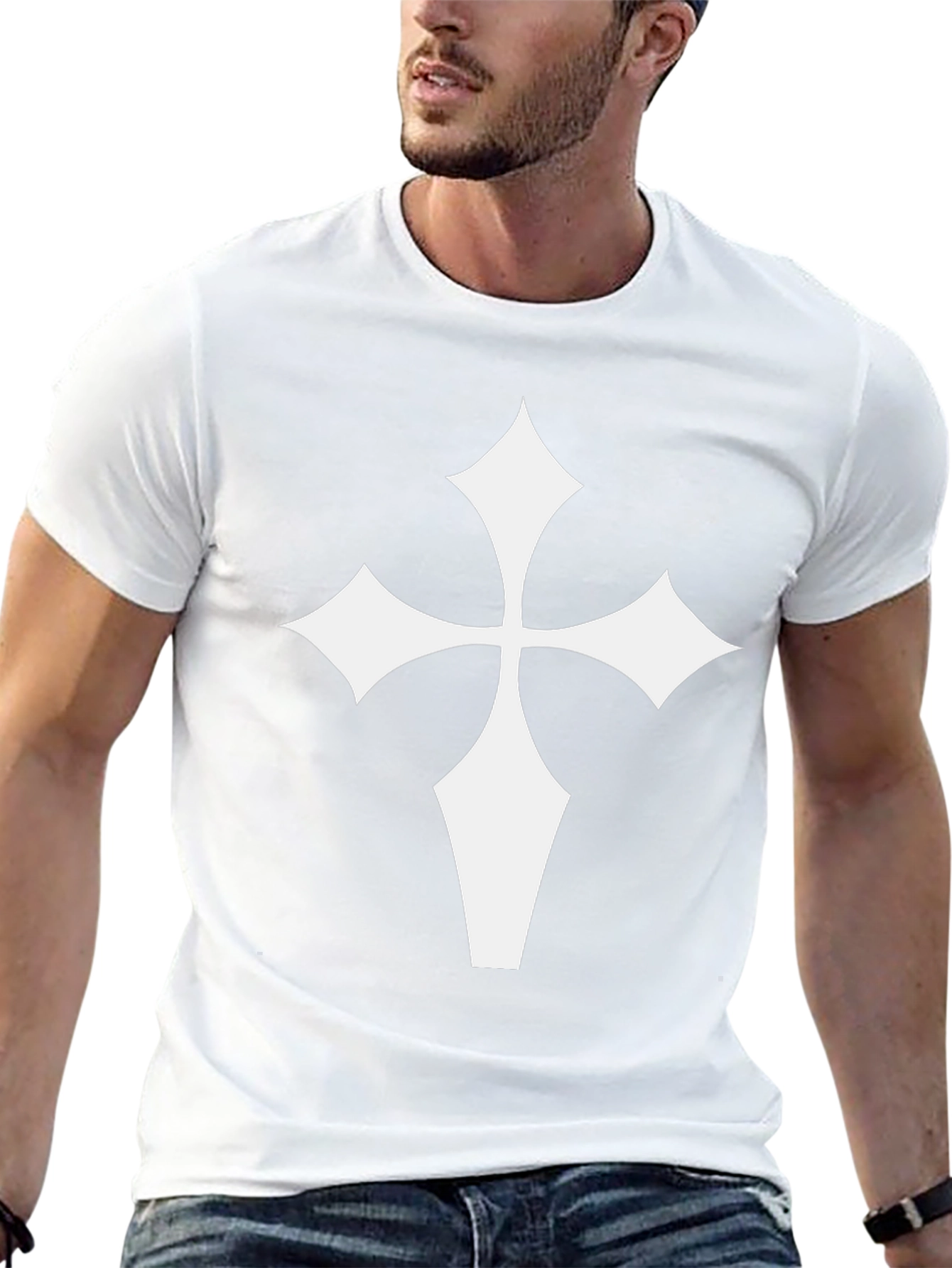 Black T-Shirt with White Cross Graphic