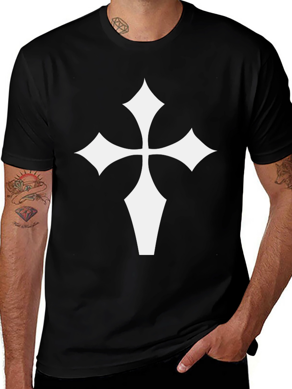 Black T-Shirt with White Cross Graphic