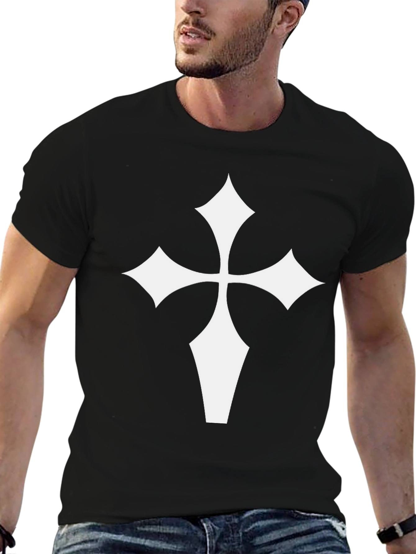 Black T-Shirt with White Cross Graphic