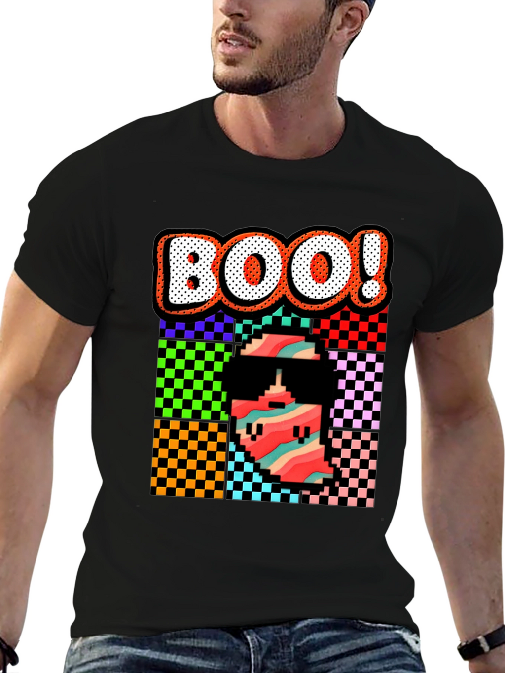 Retro Pixel BOO! Graphic Tee - Halloween Fun