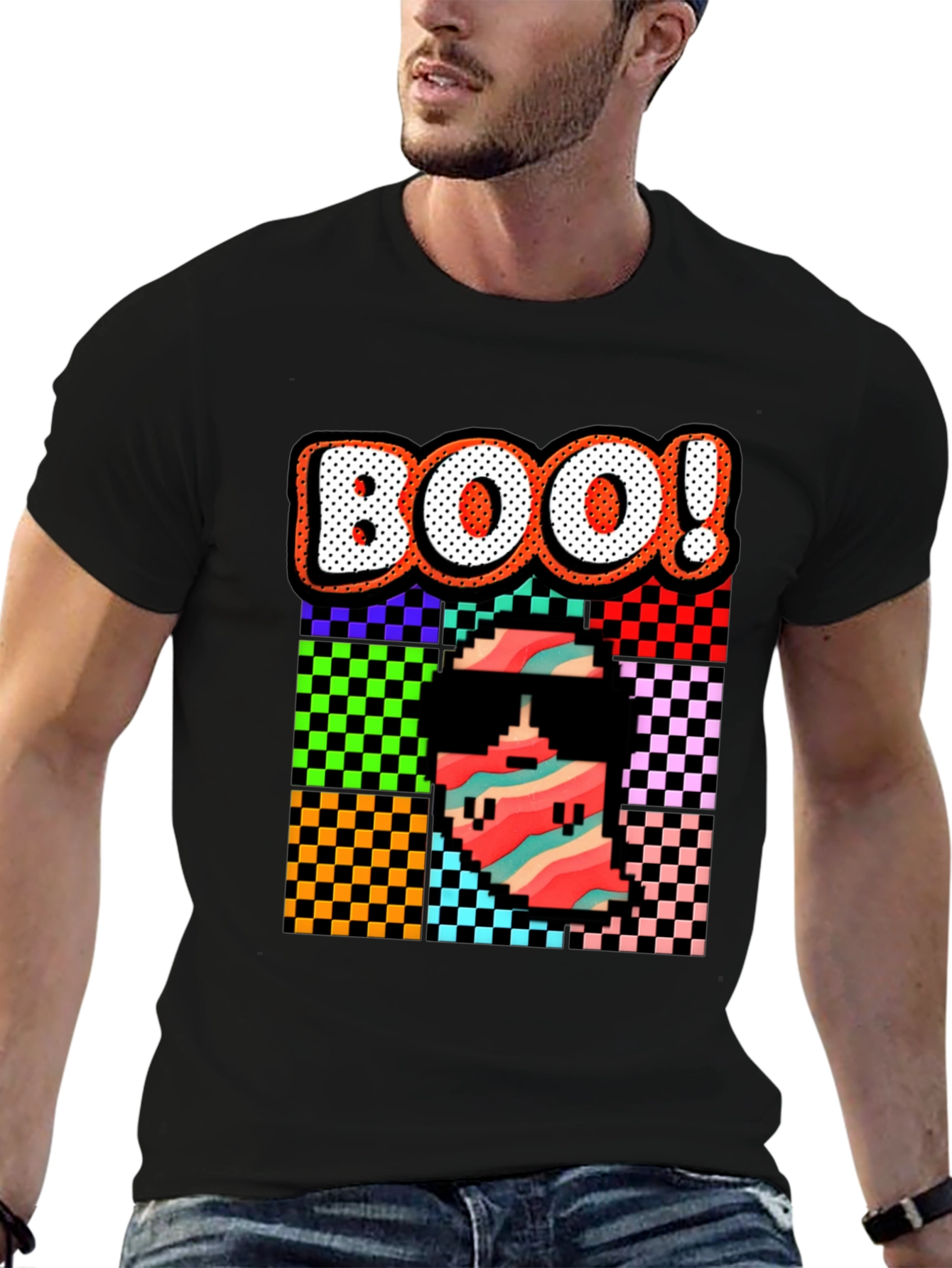Retro Pixel BOO! Graphic Tee - Halloween Fun