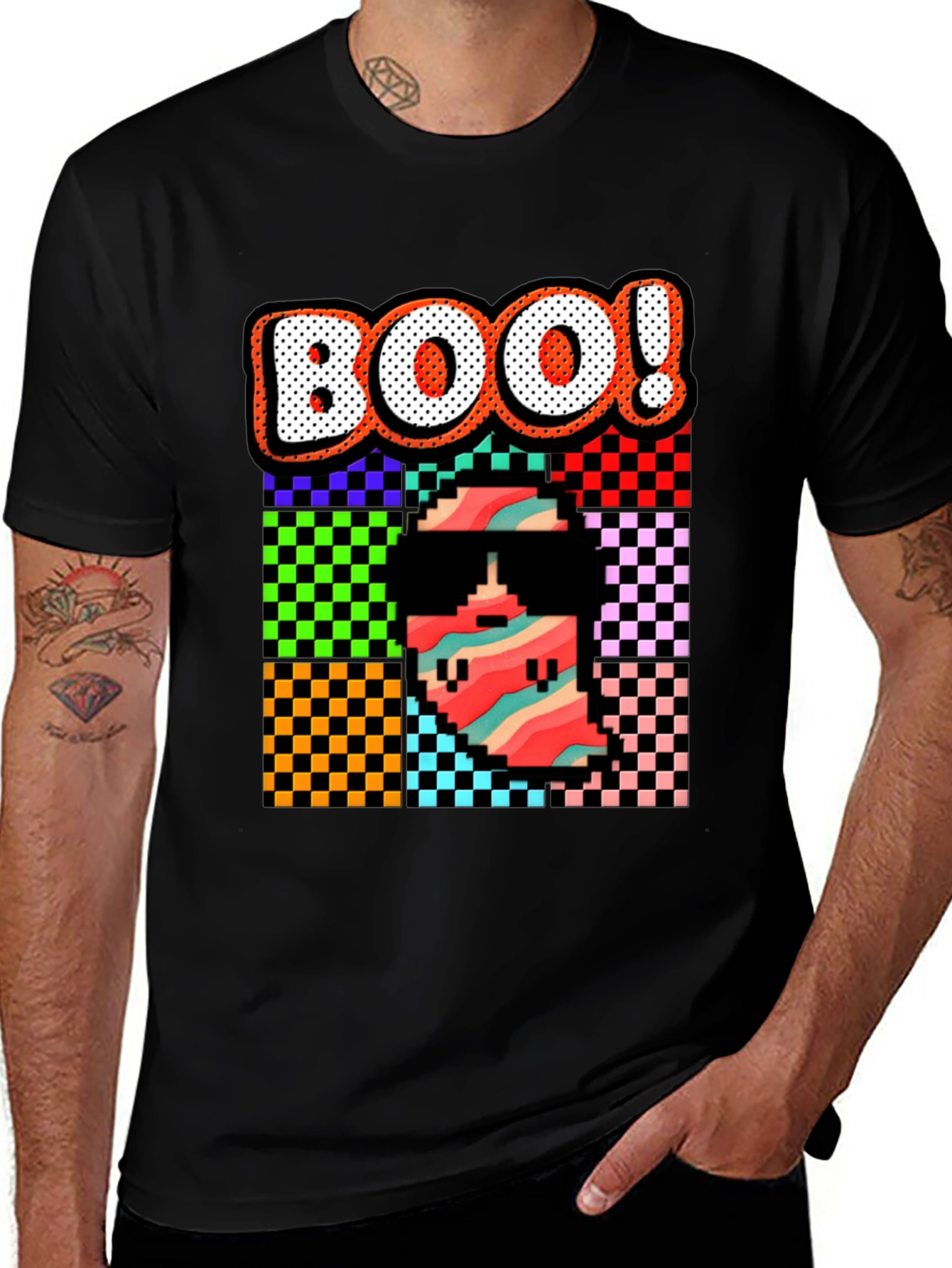 Retro Pixel BOO! Graphic Tee - Halloween Fun