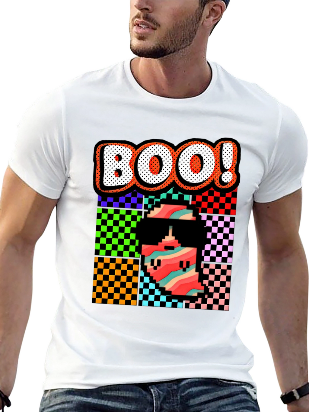 Retro Pixel BOO! Graphic Tee - Halloween Fun