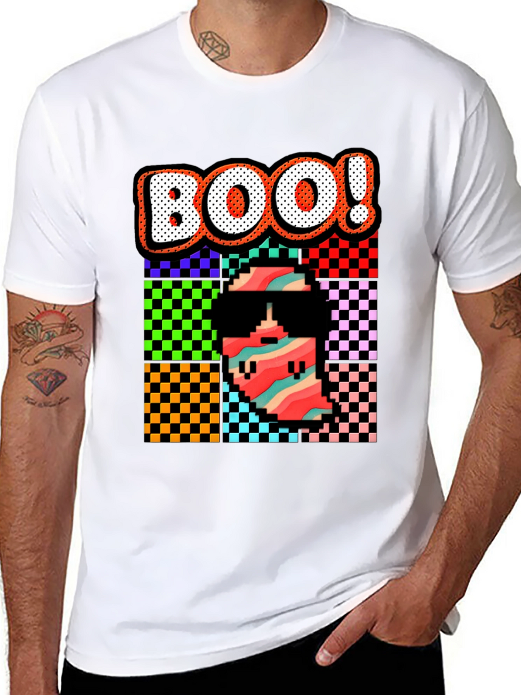 Retro Pixel BOO! Graphic Tee - Halloween Fun