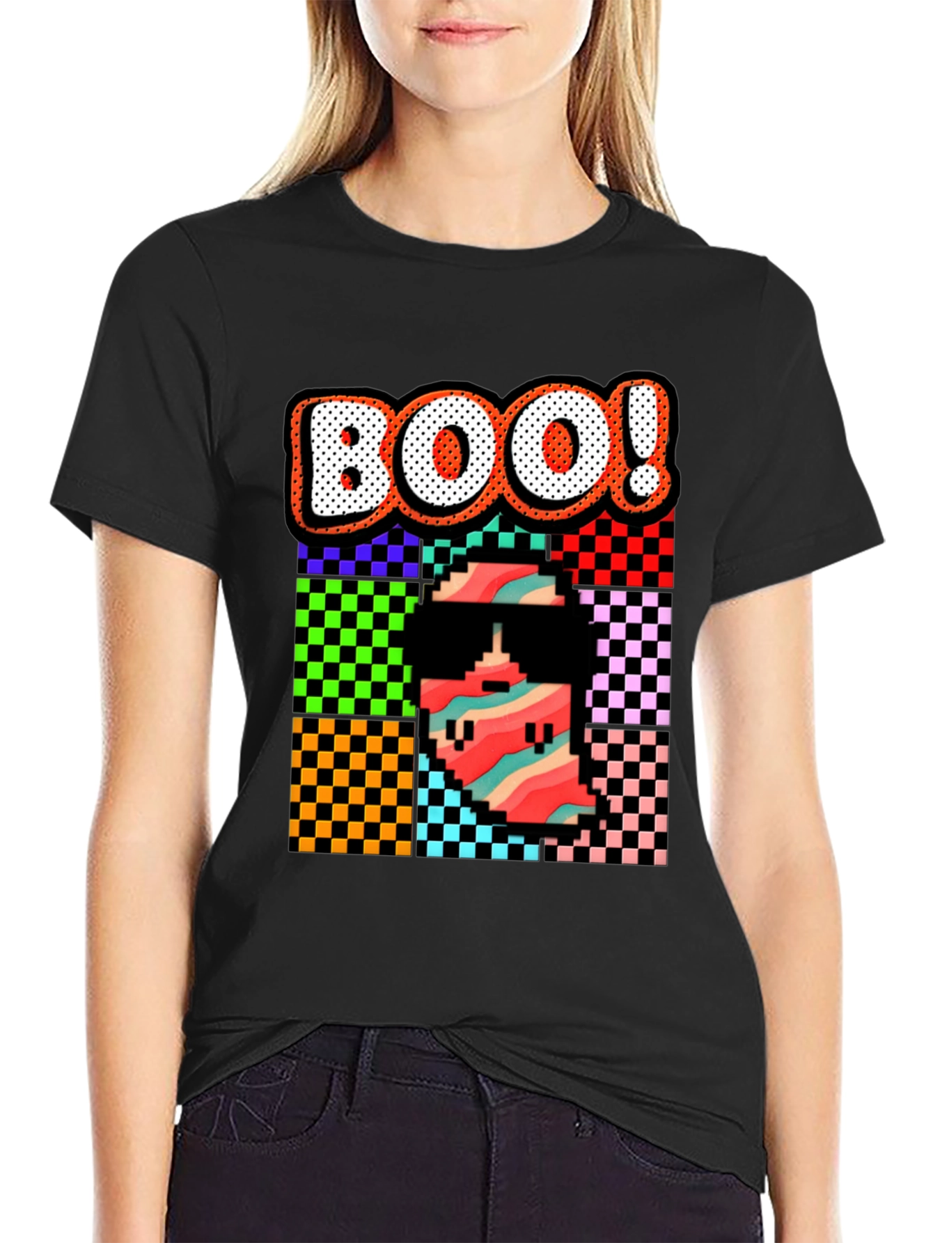 Retro Pixel BOO! Graphic Tee - Halloween Fun