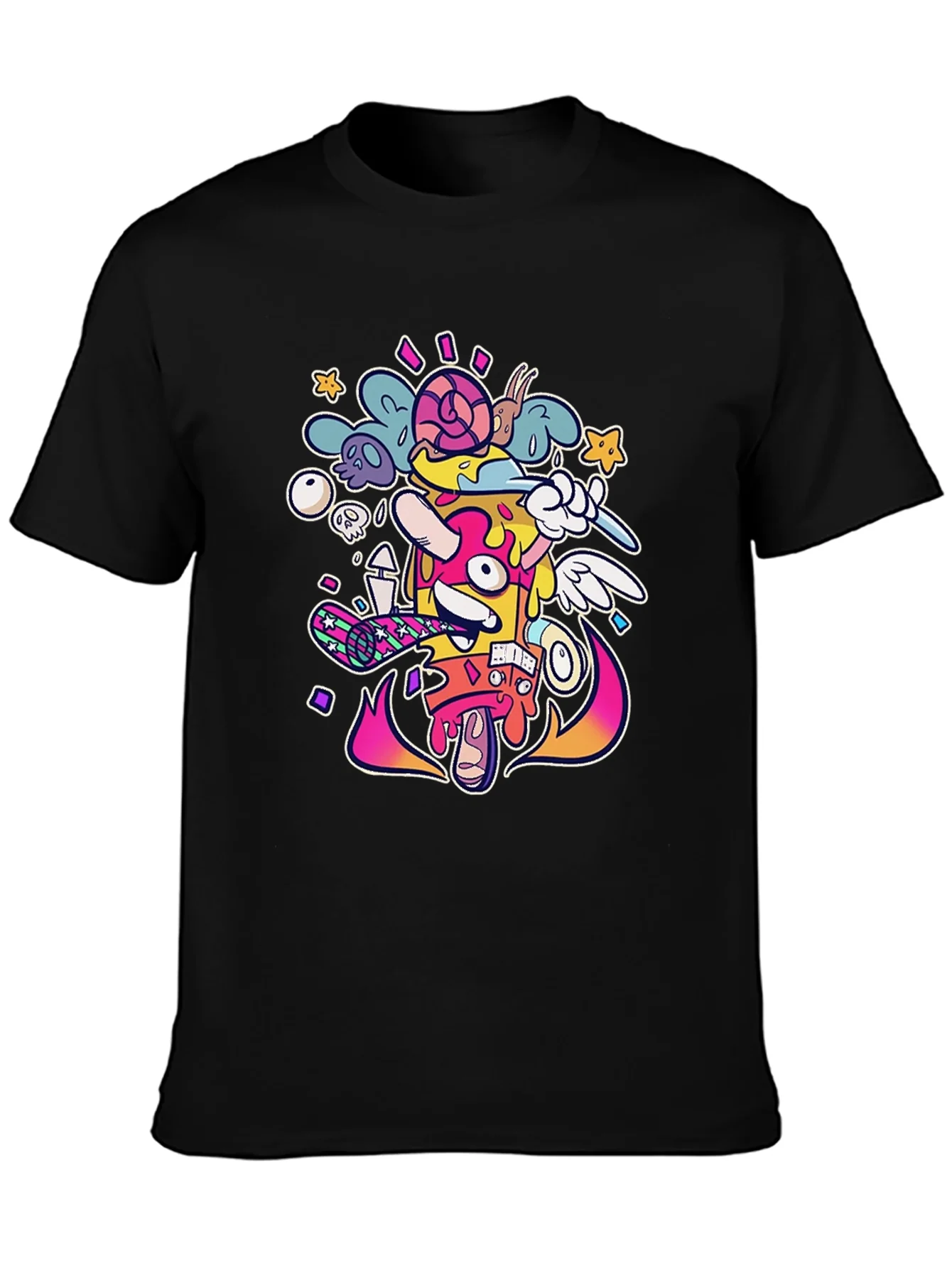 Funky Graphic Print Black T-Shirt