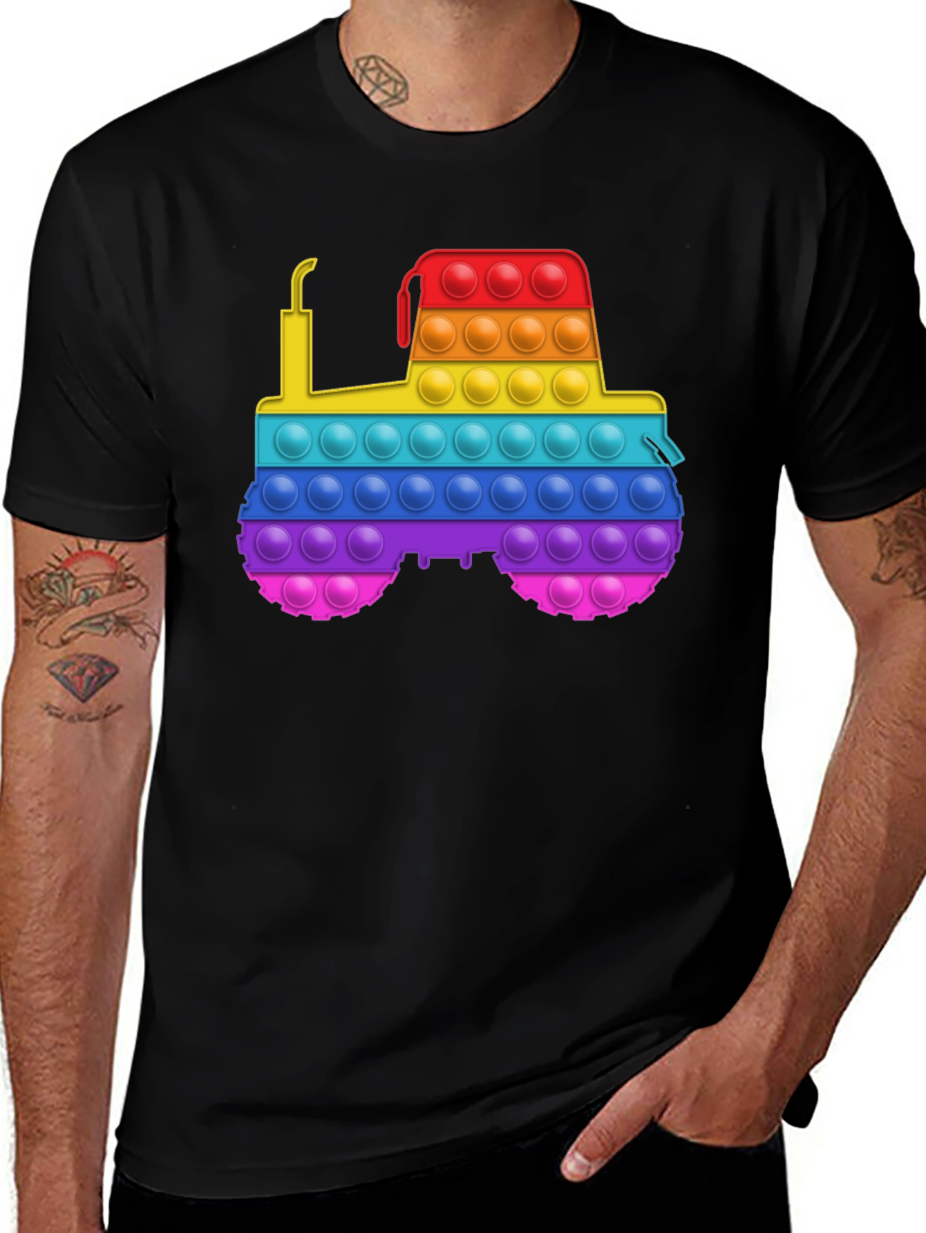 Pop It Tractor T-Shirt - Rainbow Tractor Design