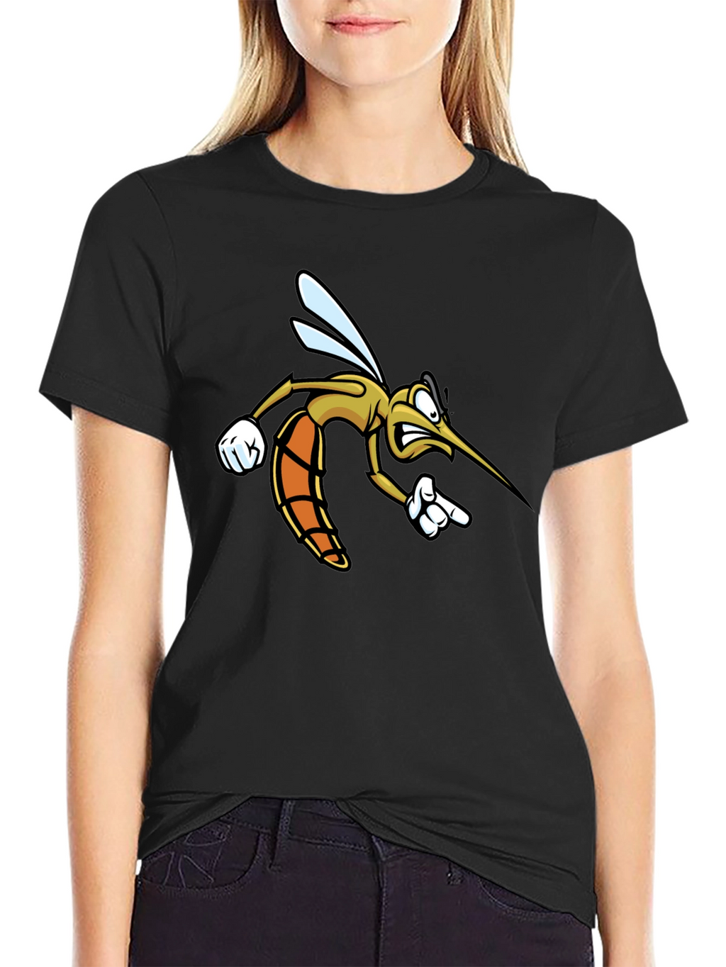 Funny Mosquito Cartoon Black T-Shirt